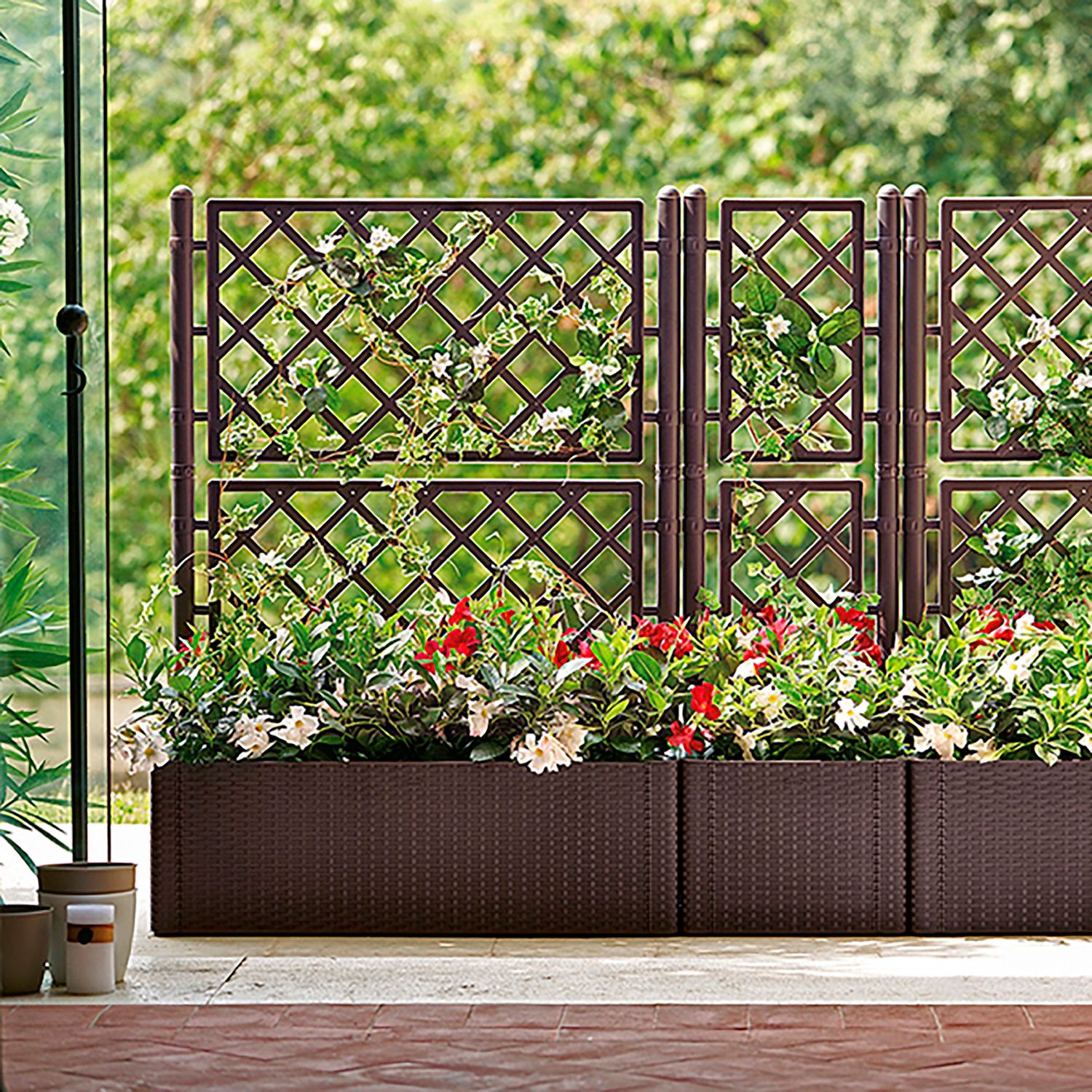 STEFANPLAST - Fioriera Quadra Natural Deluxe Marrone con spalliera - h142x43x43 cm