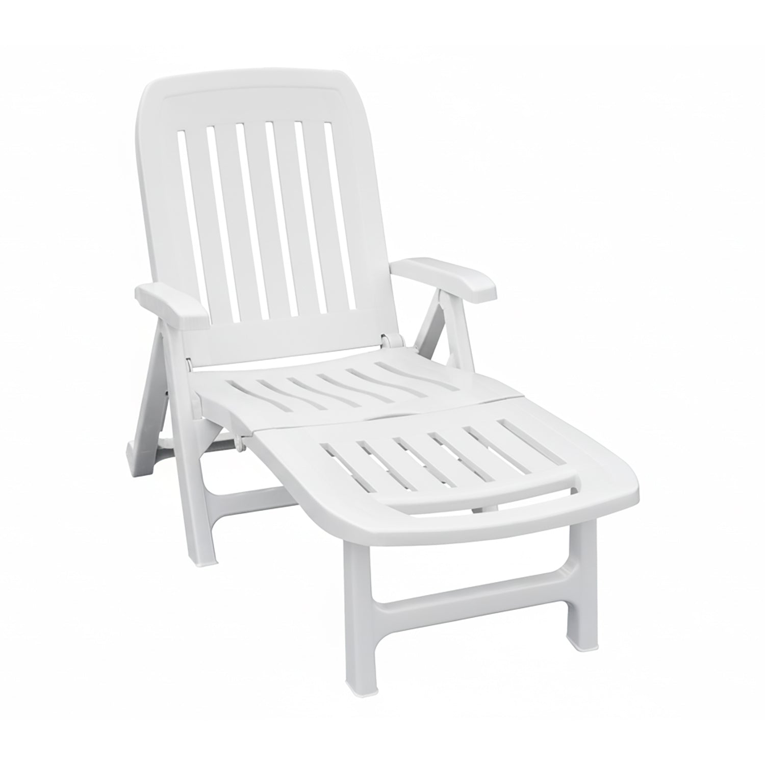 GRANDSOLEIL - Lettino Prendisole Venezia Bianco in Resina con Schienale Reclinabile e Ruote - h30x190x74 cm