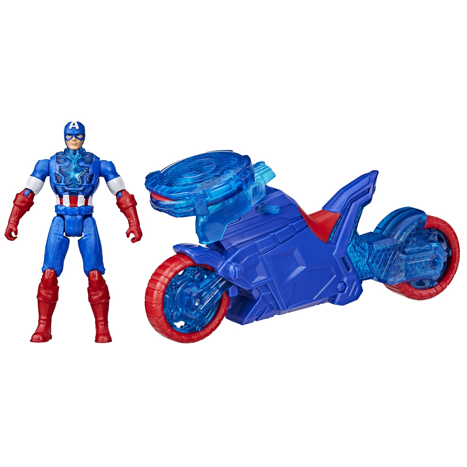 HASBRO - Marvel Avengers Epic World of Action Captain America Shield-Shot Cycle con Moto, Personaggio e Scudo Lanciabile 10 cm