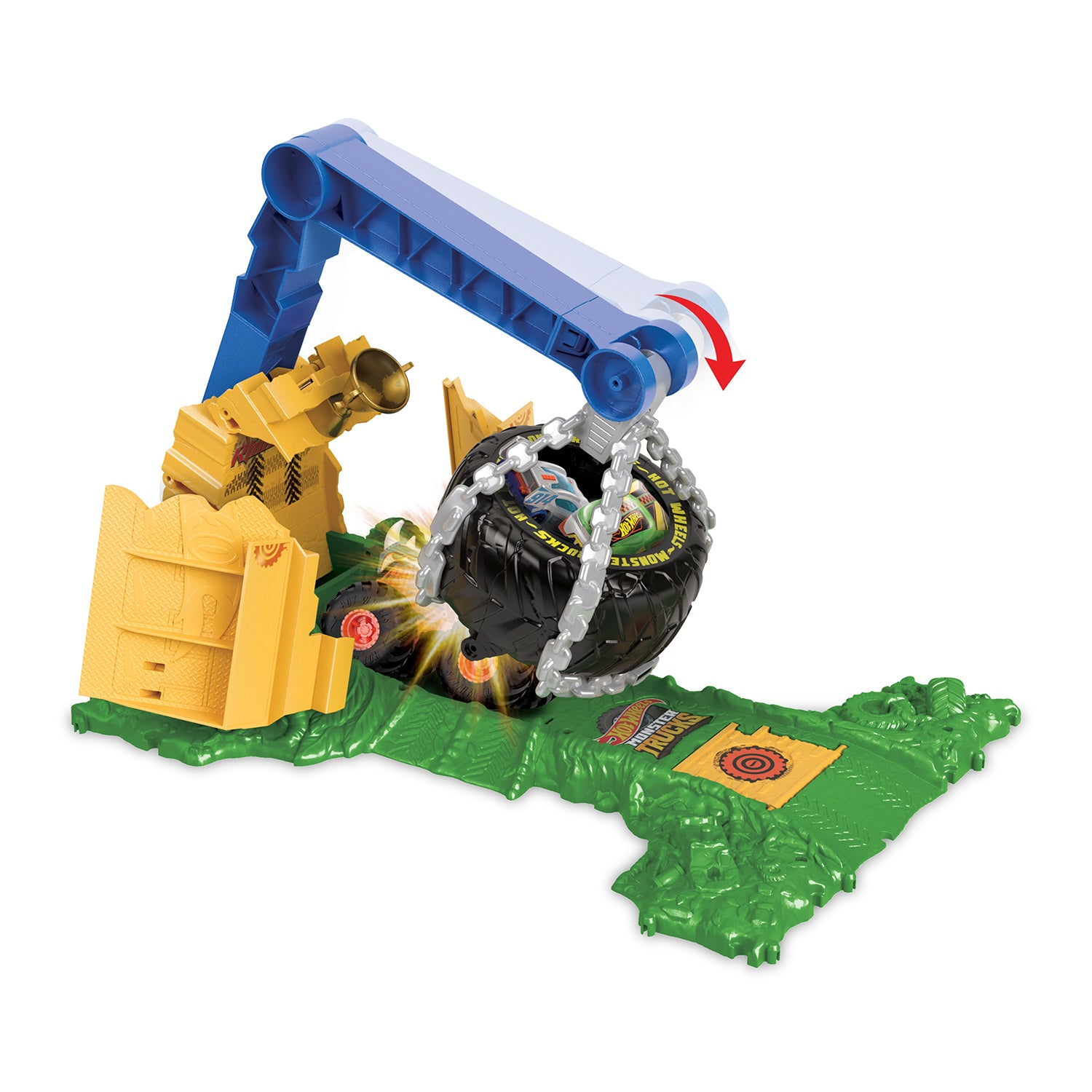 MATTEL - Hot Wheels Monster Trucks Arena Smashers Rhinomite - Playset Con 1 Truck Giocattolo E 2 Macchinine Schiacciate