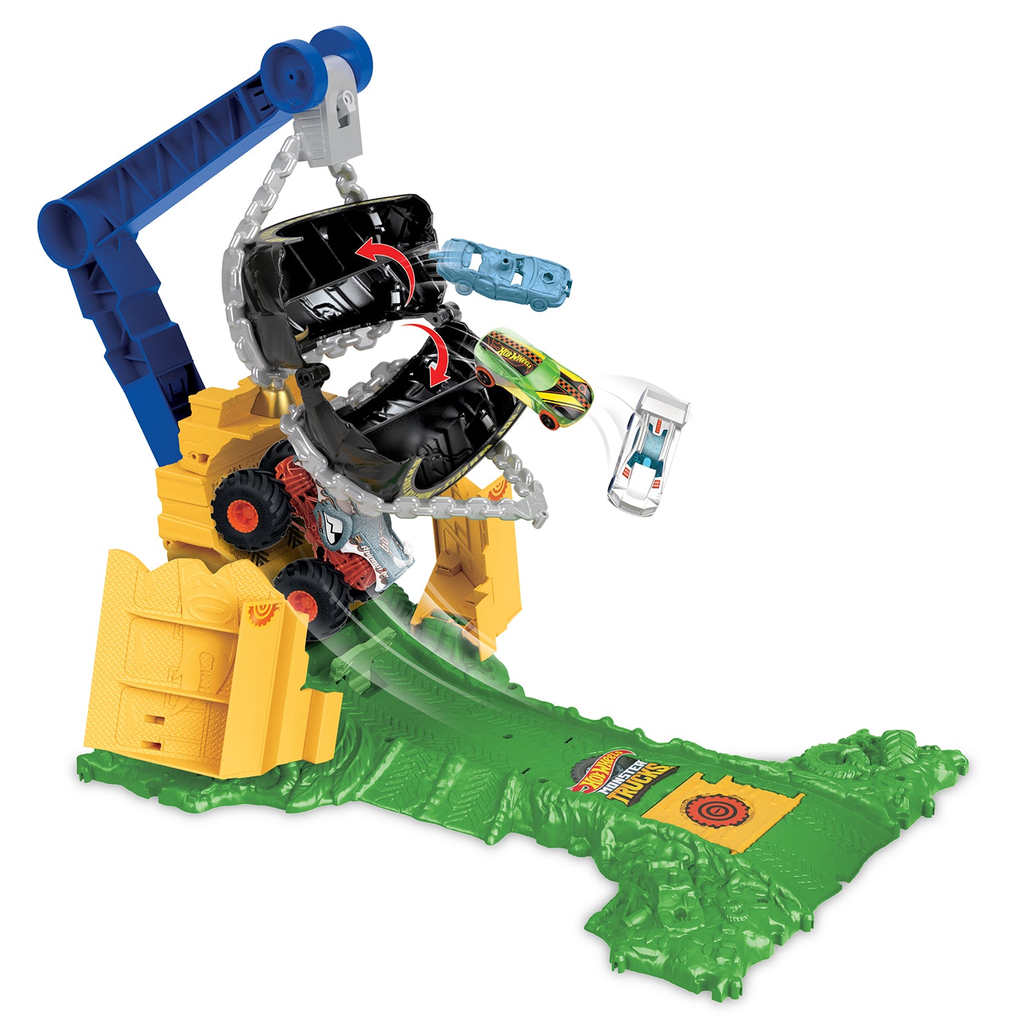 MATTEL - Hot Wheels Monster Trucks Arena Smashers Rhinomite - Playset Con 1 Truck Giocattolo E 2 Macchinine Schiacciate