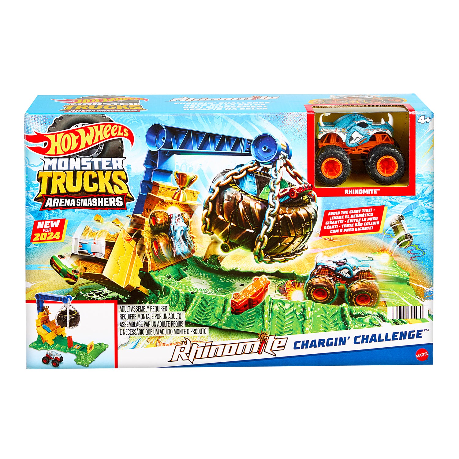 MATTEL - Hot Wheels Monster Trucks Arena Smashers Rhinomite - Playset Con 1 Truck Giocattolo E 2 Macchinine Schiacciate
