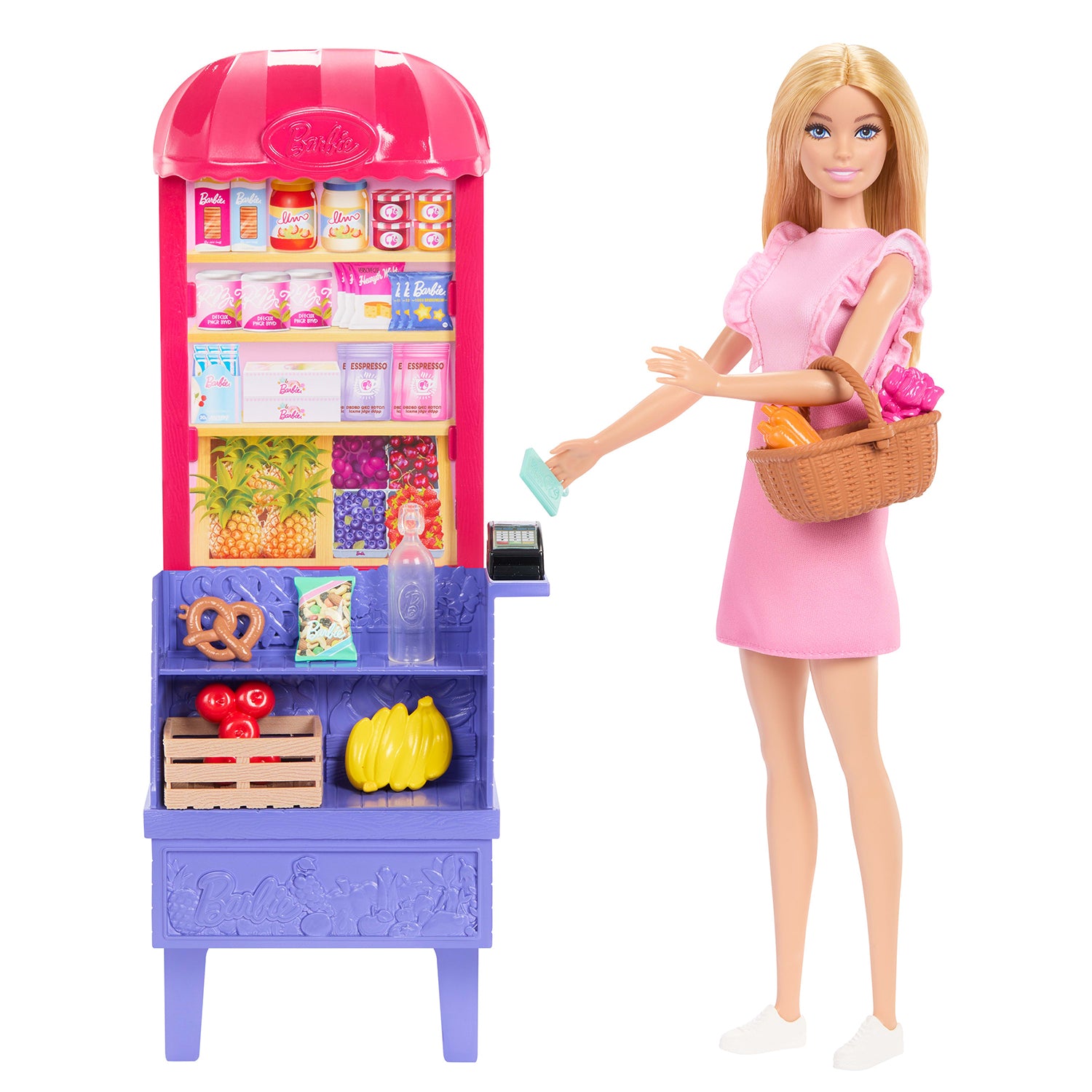 MATTEL - Barbie & Teresa Recipe for Friendship Malibu at the Market - Bambola Barbie con Bancarella Mercato e 11 Accessori