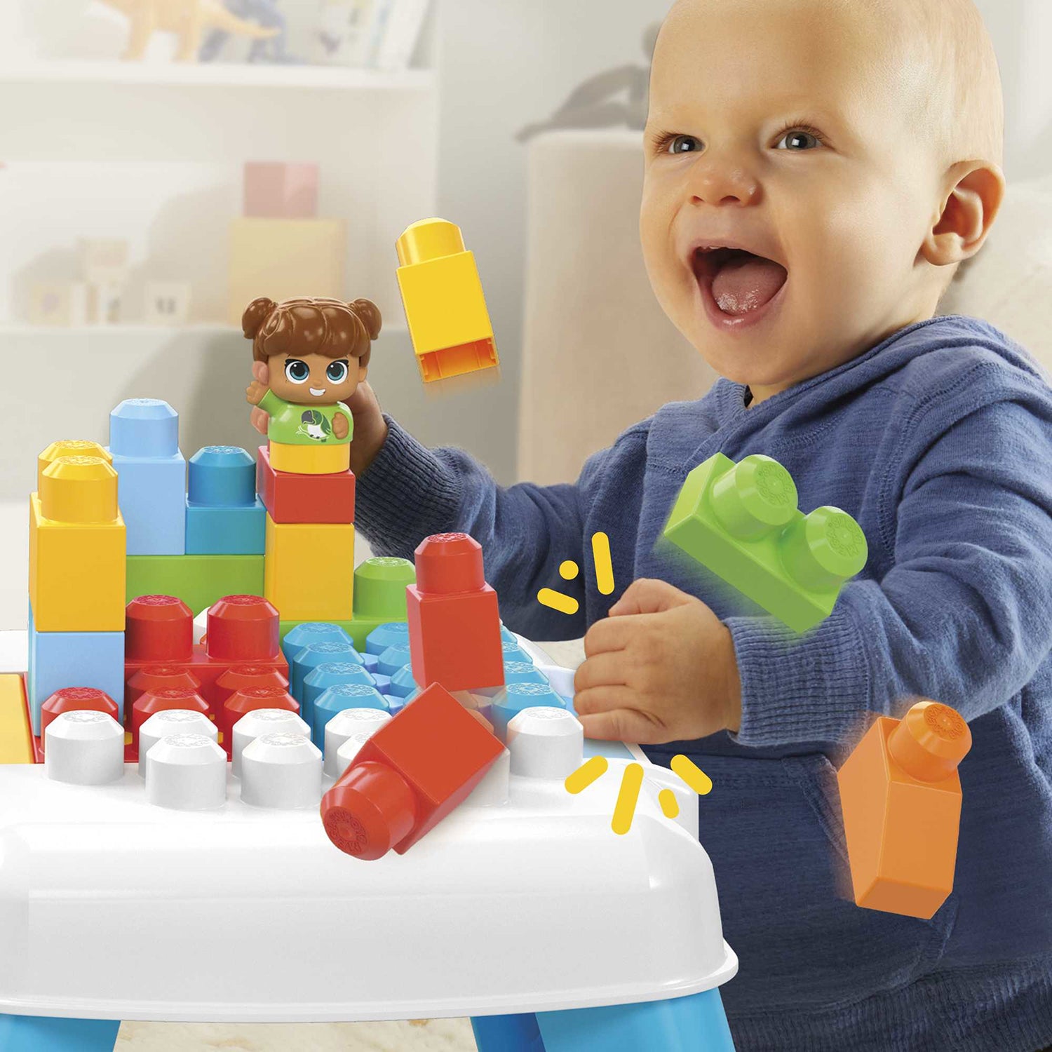 FISHER PRICE - Mega Bloks Tavolo Costruzioni Bimbi 1+ con Blocchi e Personaggio