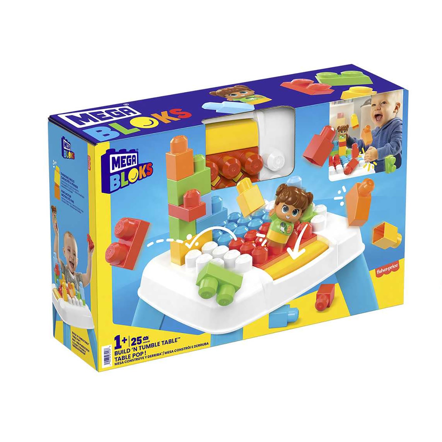 FISHER PRICE - Mega Bloks Tavolo Costruzioni Bimbi 1+ con Blocchi e Personaggio