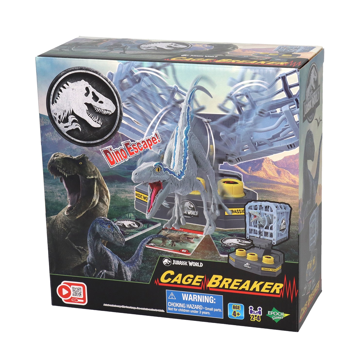 EPOCH GAMES - Jurassic World Cage Breaker Gioco d'Azione con Velociraptor Blue 4+ Anni