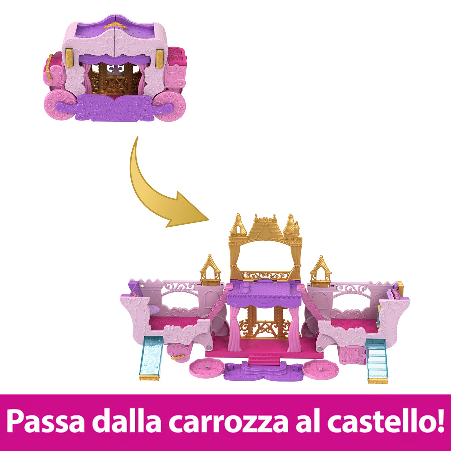 MATTEL - Disney Princess Playset 2 in 1 Castello Carrozza con Mini Bambola Aurora e Accessori