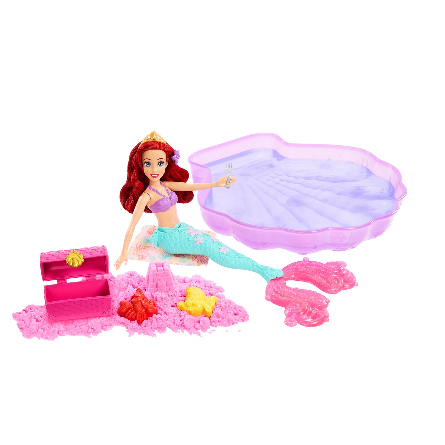 MATTEL - Disney Princess Ariel con Piscina e Sabbia Modellabile - Set Bambola e Accessori