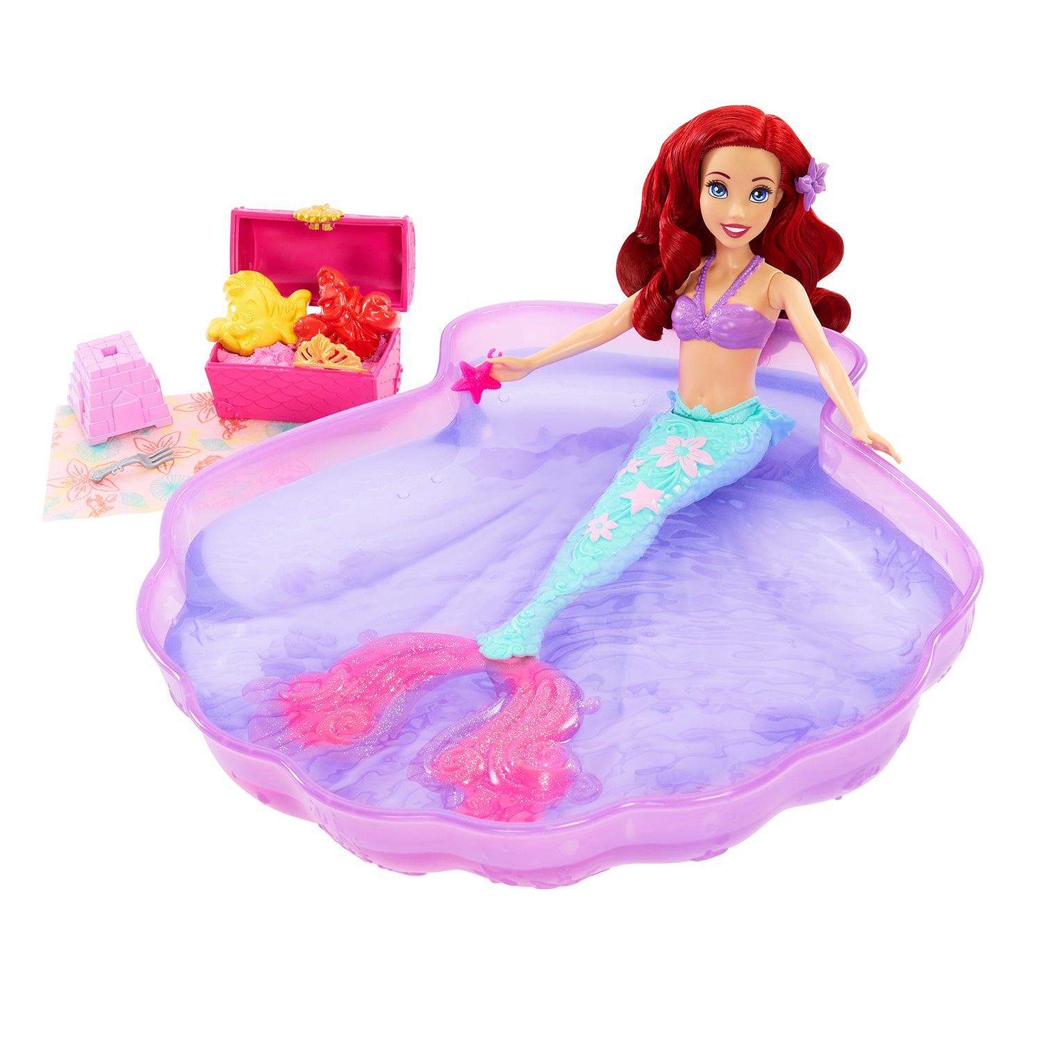 MATTEL - Disney Princess Ariel con Piscina e Sabbia Modellabile - Set Bambola e Accessori
