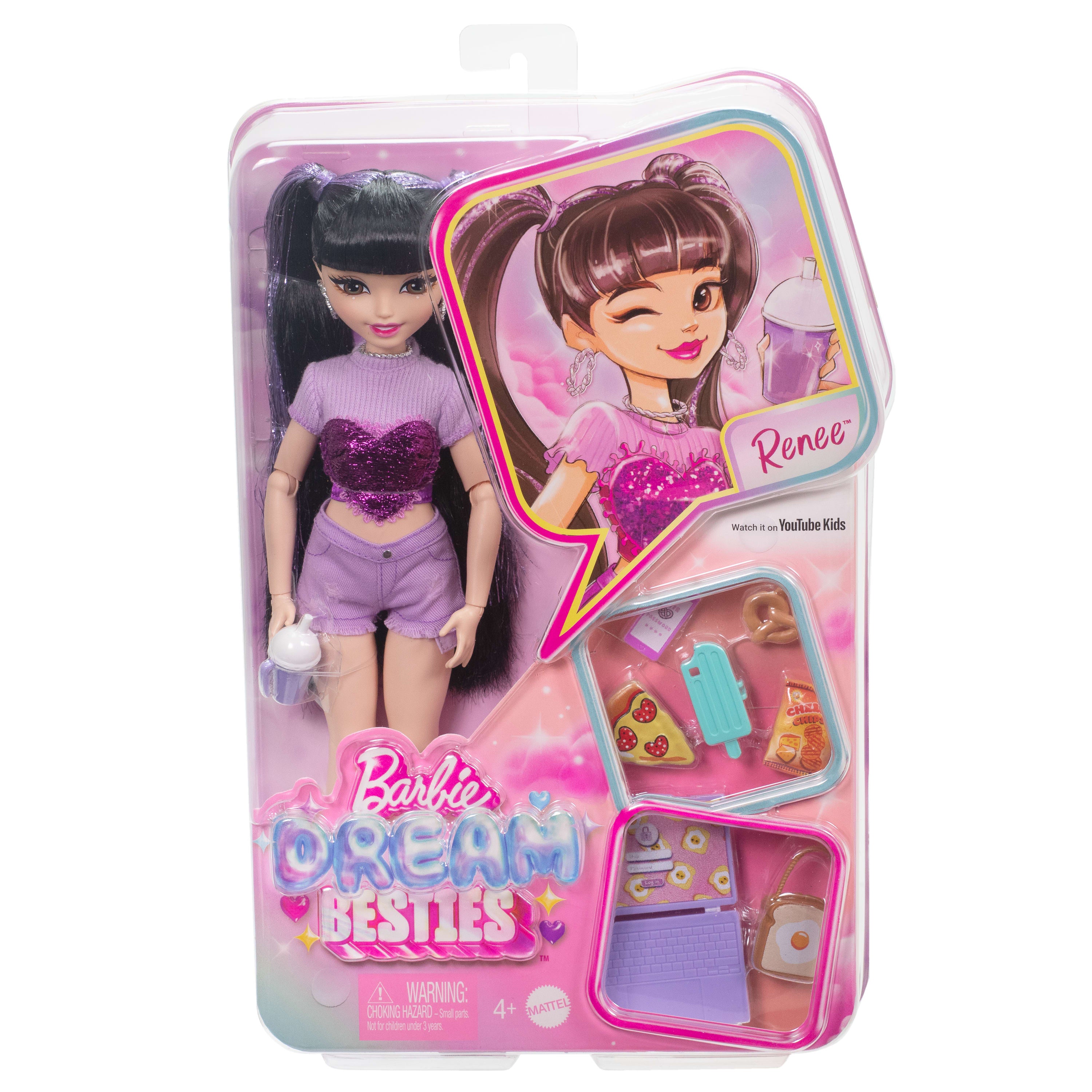 MATTEL - Barbie Dream Besties Bambola Renee con 11 Accessori a Tema food & travel