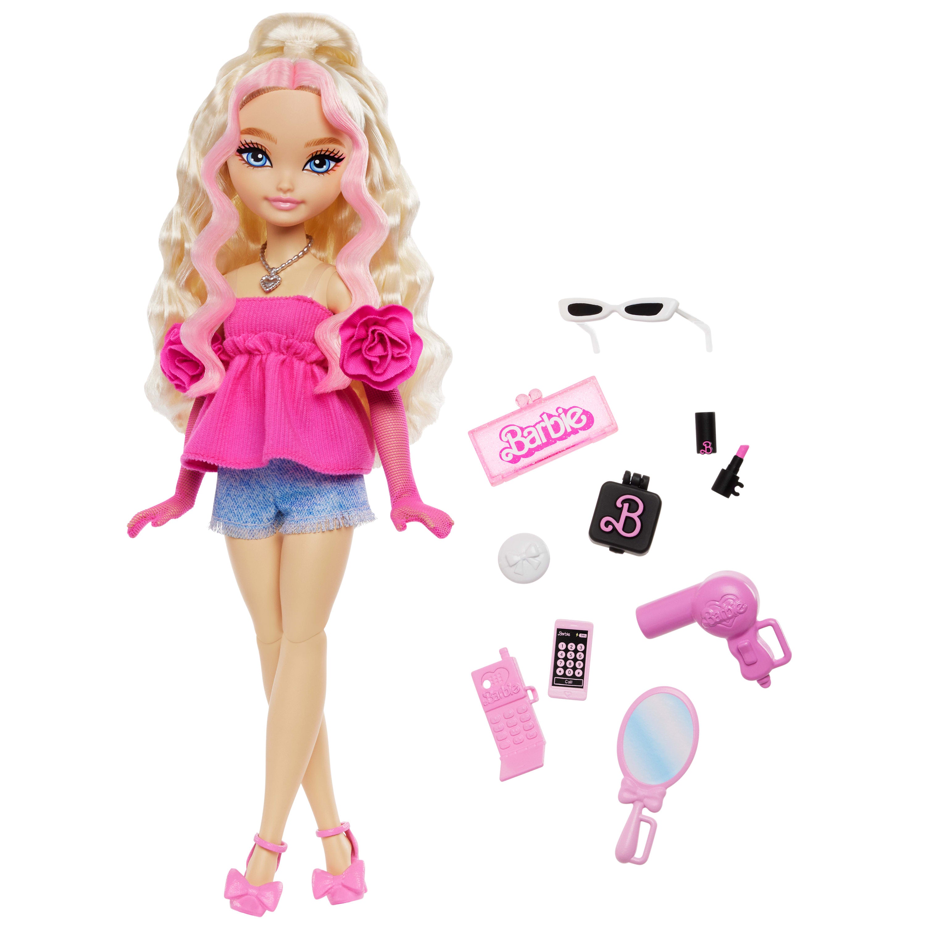 MATTEL - Barbie Dream Besties Bambola Malibu con 8 Accessori a Tema Capelli & Make-Up
