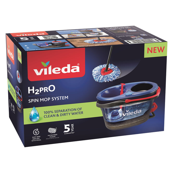 VILEDA - Sistema Lavapavimenti H2Pro Spin Mop - Separazione al 100% di acqua pulita e sporca