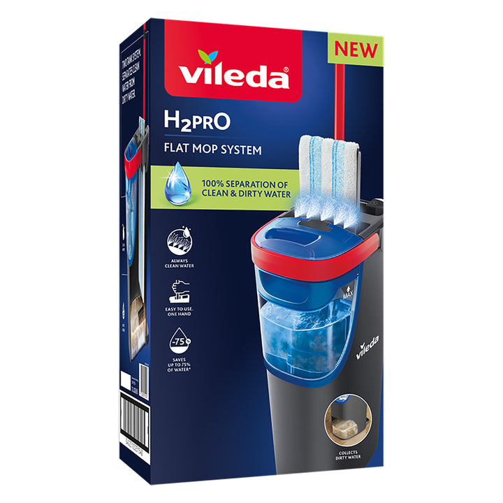 VILEDA - Sistema Lavapavimenti H2Pro Flat Mop - Separazione al 100% di acqua pulita e sporca