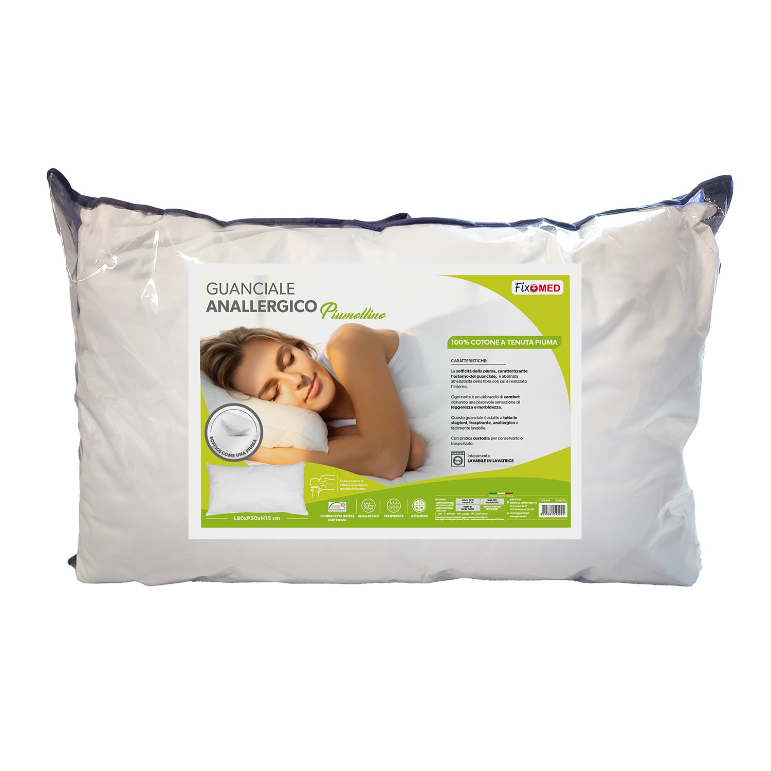 FIXOMED - Guanciale Anallergico Piumottino - h22x80x50 cm