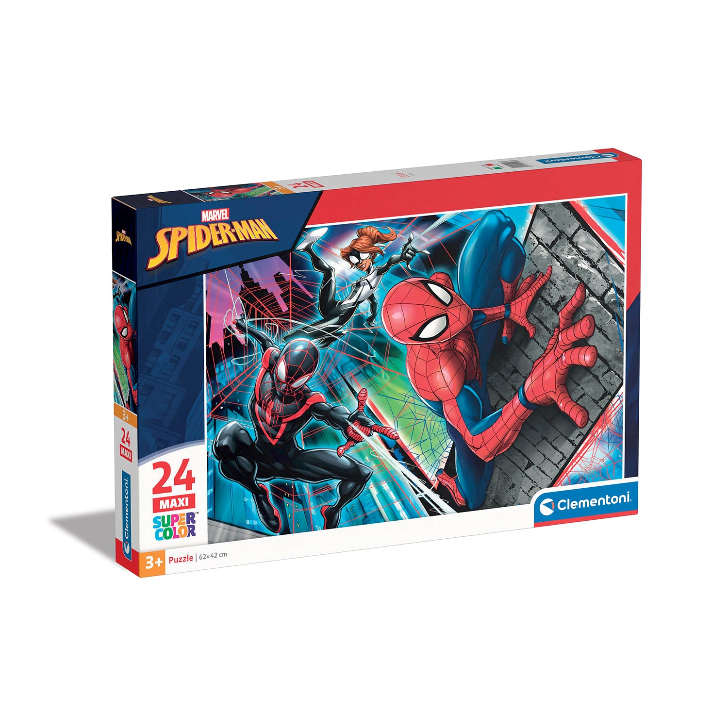 CLEMENTONI - Puzzle Marvel Spider-Man Maxi SuperColor 24 Pezzi 62x42 cm