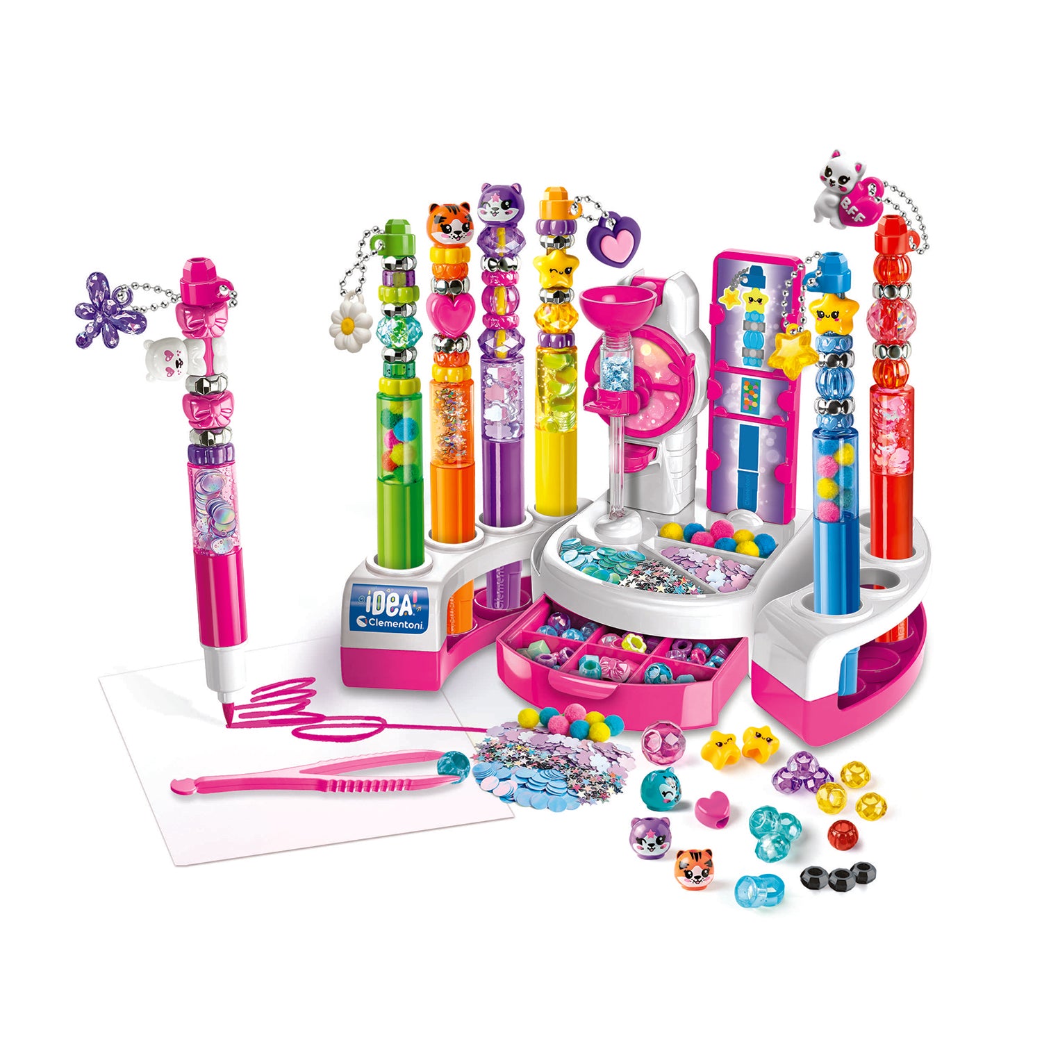 CLEMENTONI - L’Atelier dei Pennarelli Crea Idea 6+ Anni - Kit Creativo per Personalizzare 8 Pennarelli con oltre 100 Accessori