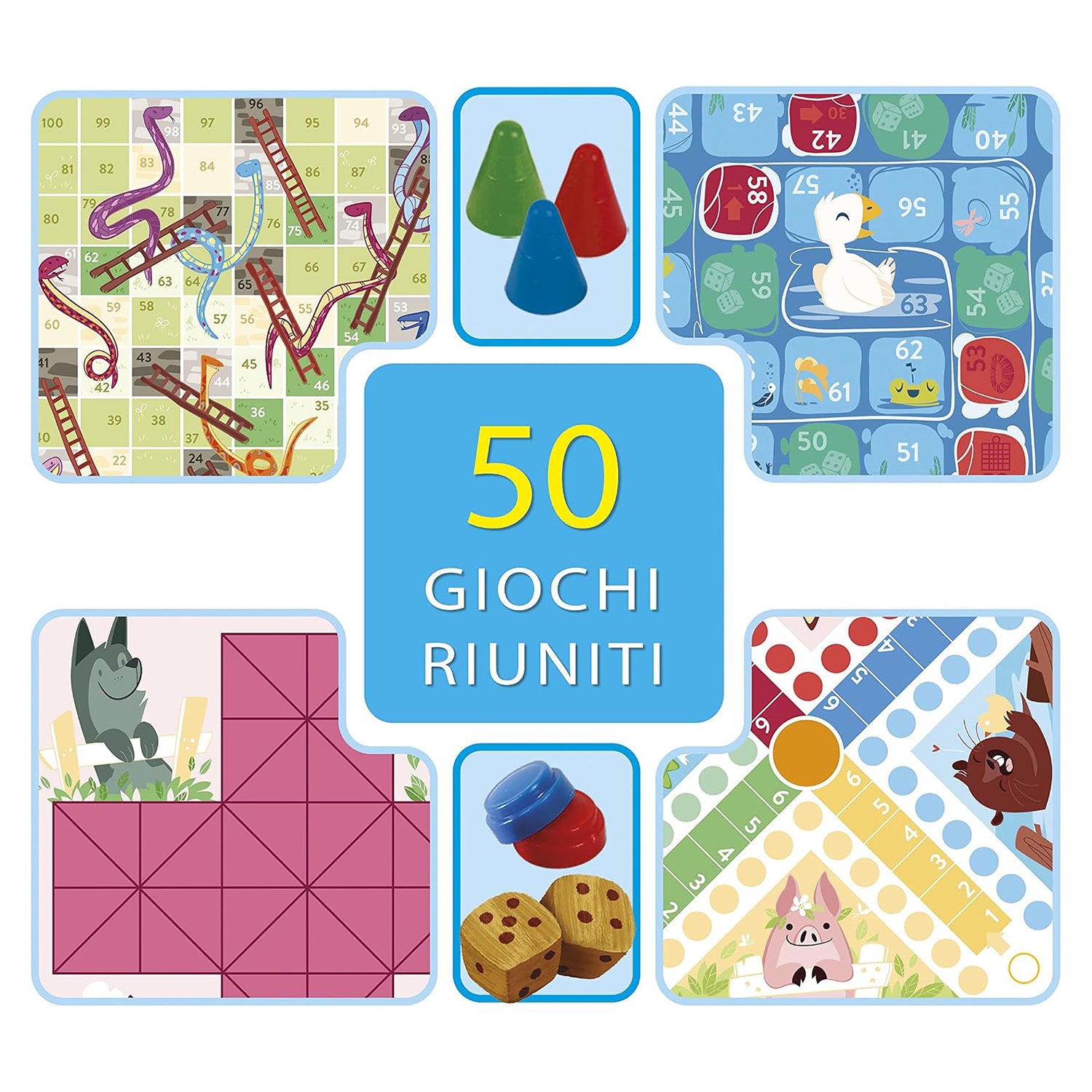 CLEMENTONI - 50 Giochi Riuniti Raccolta Giochi da Tavolo 4+ Anni