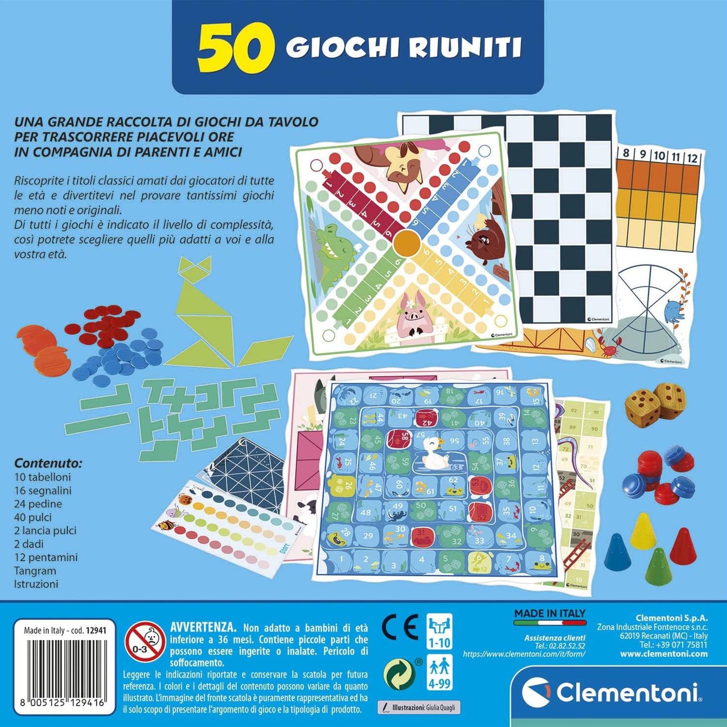 CLEMENTONI - 50 Giochi Riuniti Raccolta Giochi da Tavolo 4+ Anni