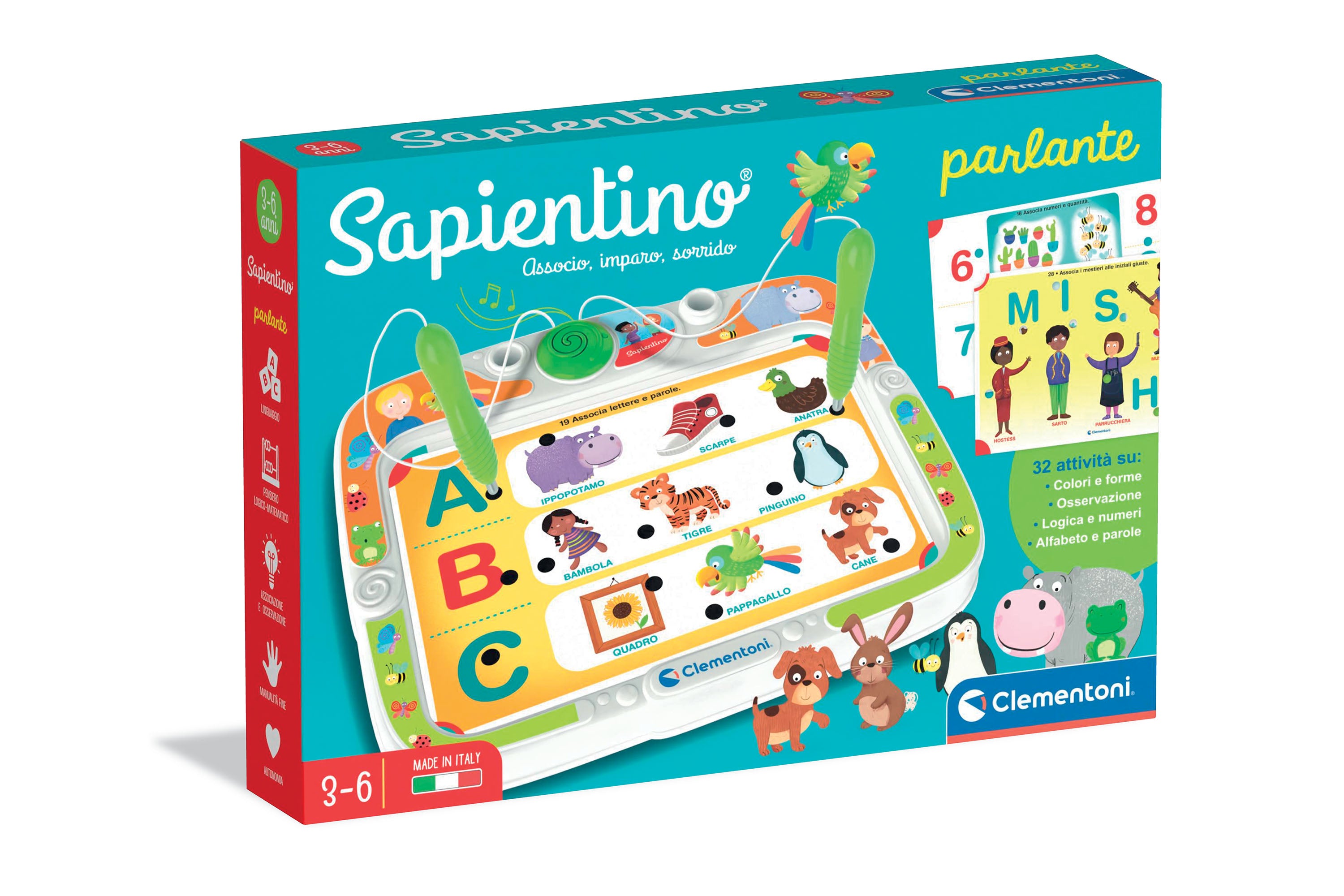CLEMENTONI - Sapientino Parlante Gioco Educativo Interattivo con Penne Elettroniche, 32 Attività e 16 Schede 3+ Anni