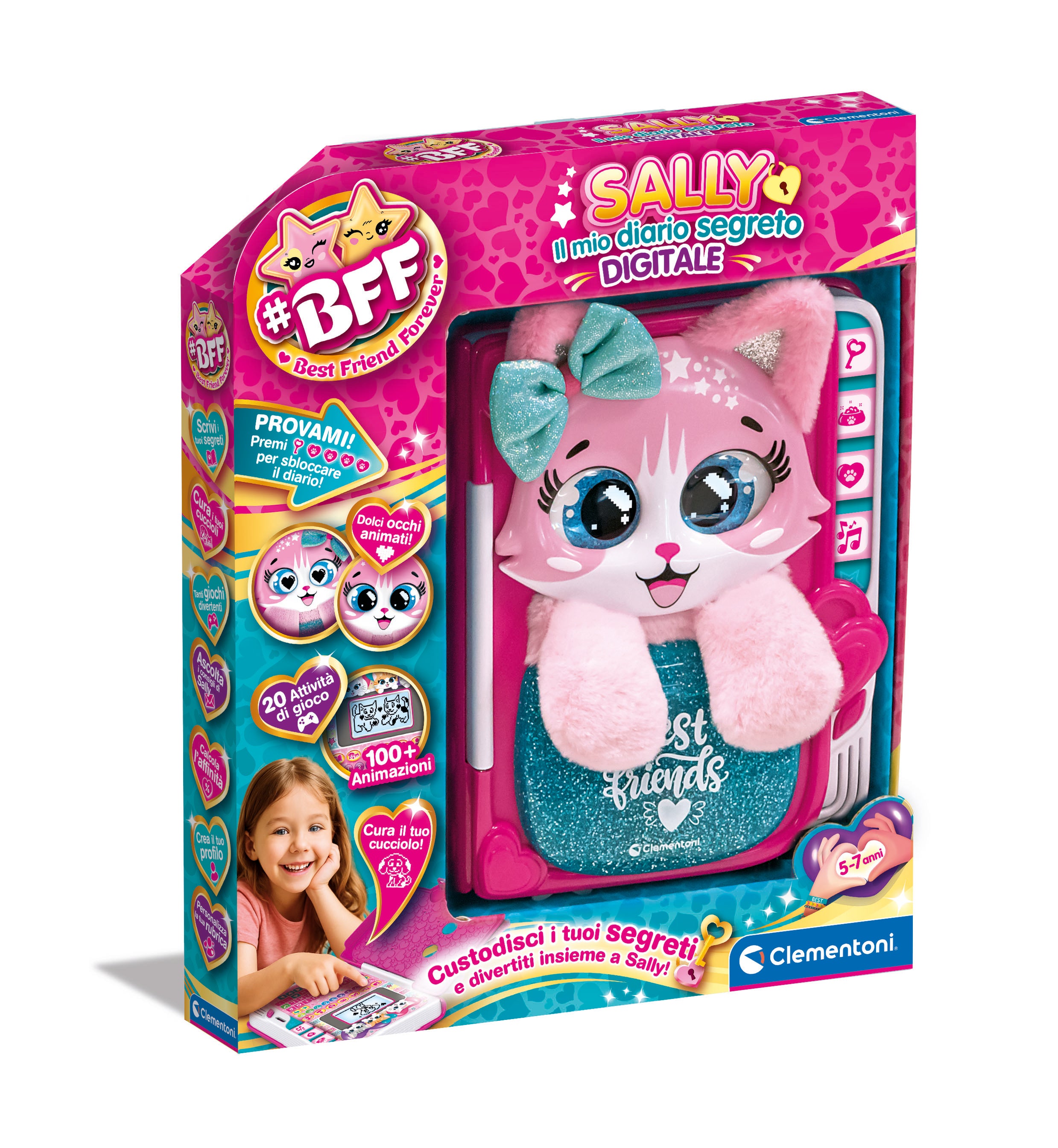 CLEMENTONI - BFF Sally Il Mio Diario Segreto Digitale Interattivo con Gattina 5+ Anni