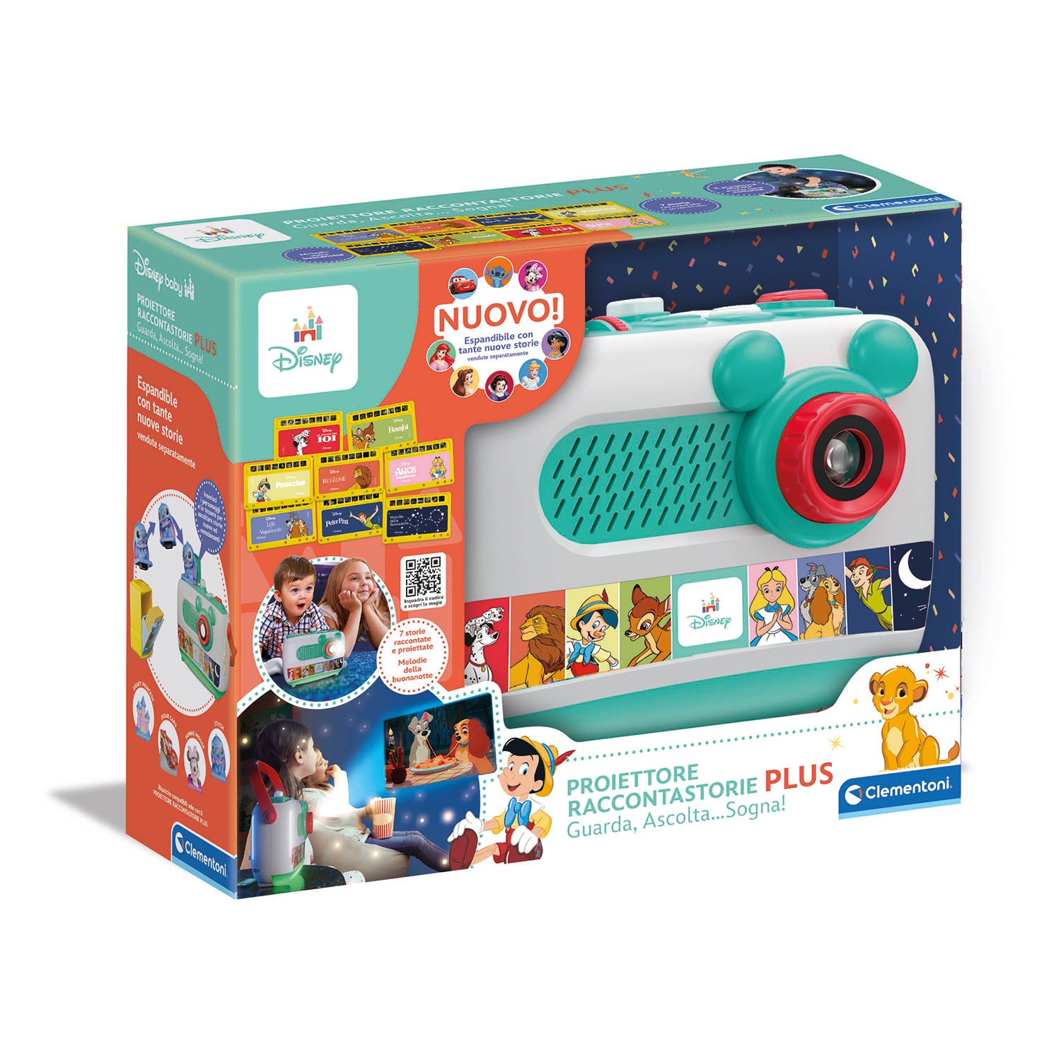CLEMENTONI - Disney Proiettore Raccontastorie Plus con 8 Storie e Melodie 2+ Anni