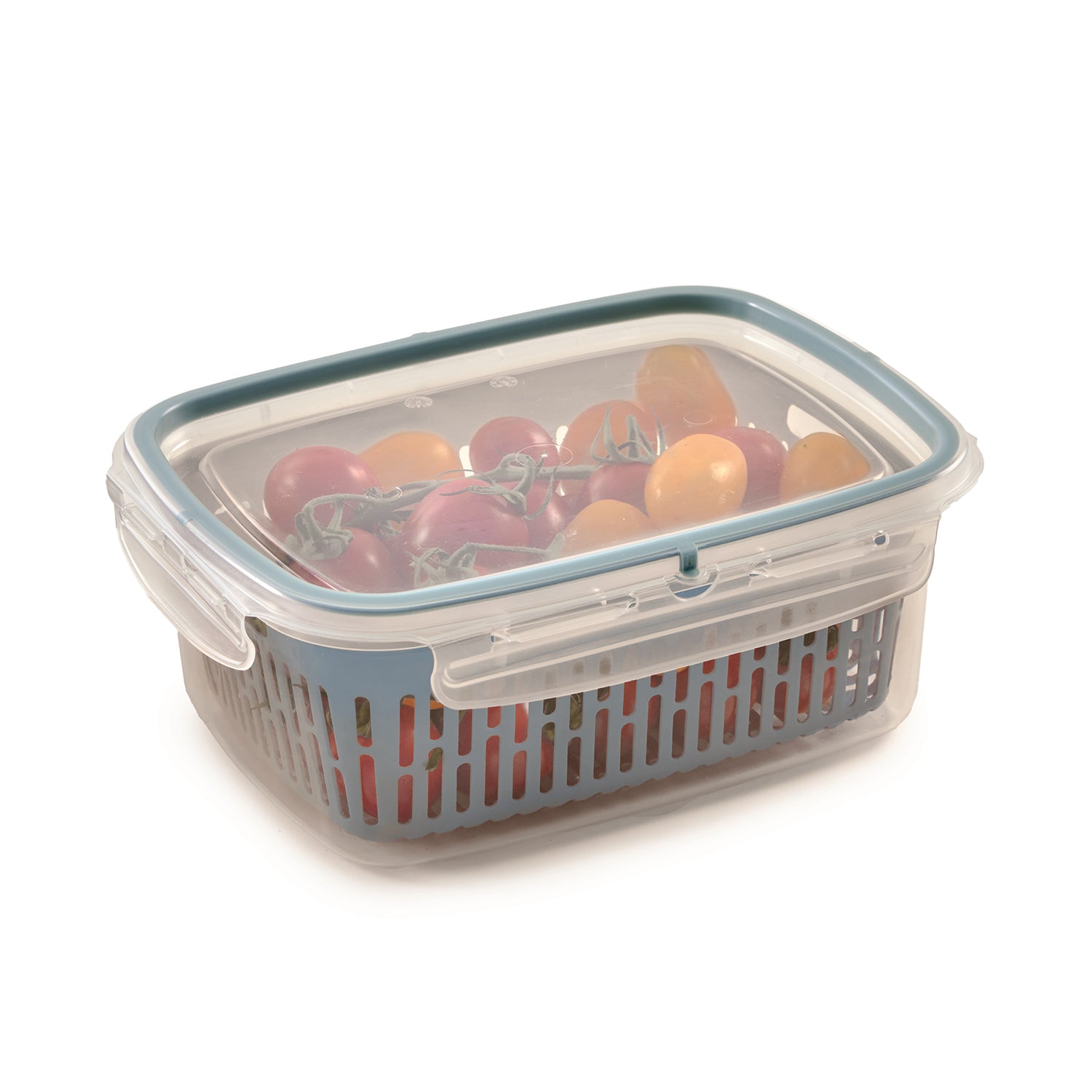 SNIPS - Contenitore Rettangolare Veggie SnipsLock con cestello 1,8 Litri Azzurro