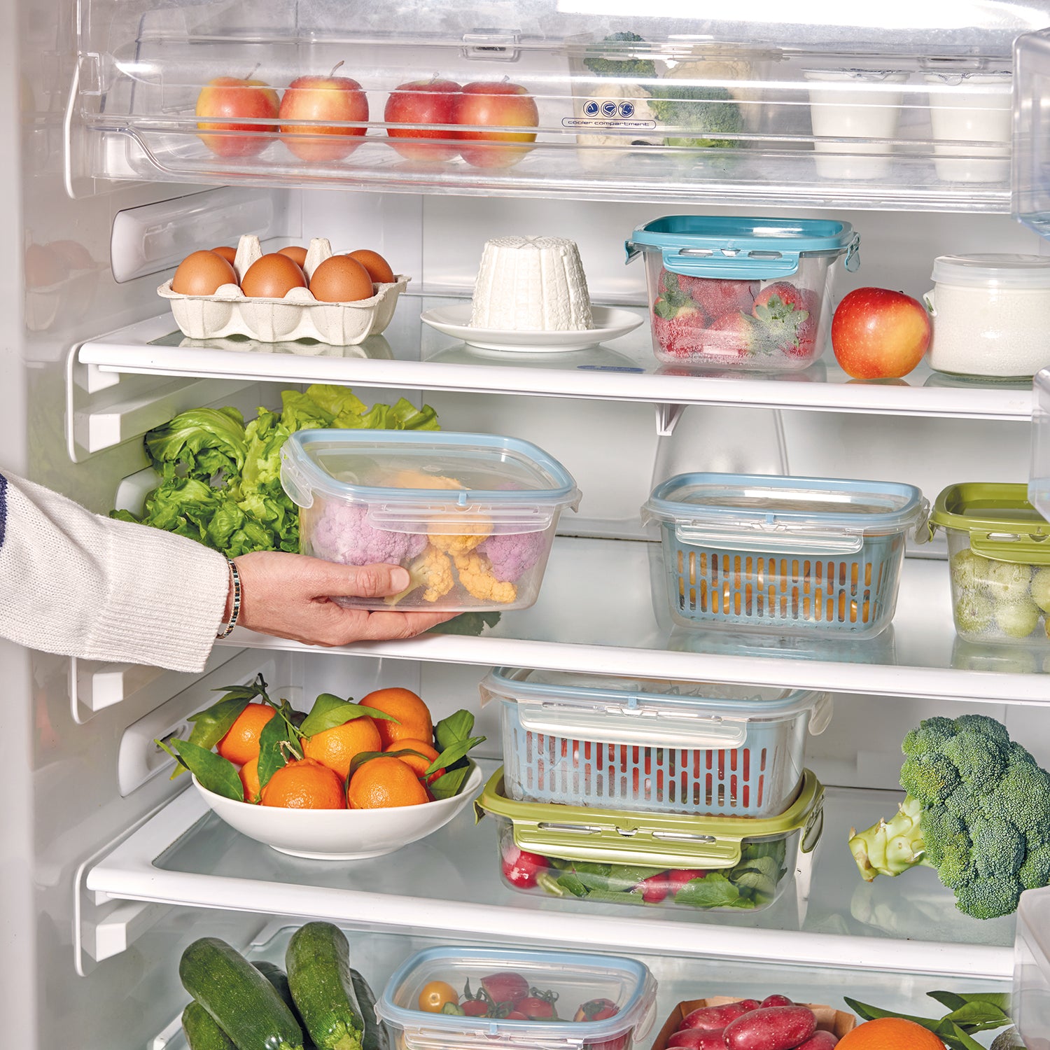 SNIPS - Contenitore Rettangolare Veggie SnipsLock con cestello 1,8 Litri Azzurro