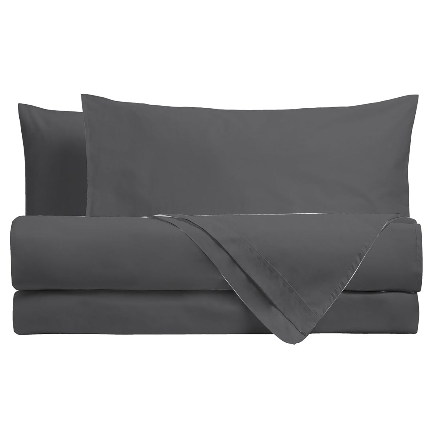 AMO LA CASA - Completo Letto Matrimoniale in Cotone Tinta Unita Grigio Scuro 4 Pezzi