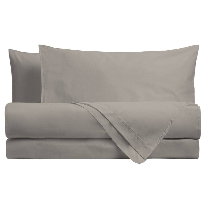 AMO LA CASA - Completo Letto Matrimoniale in Cotone Tinta Unita Tortora 4 Pezzi