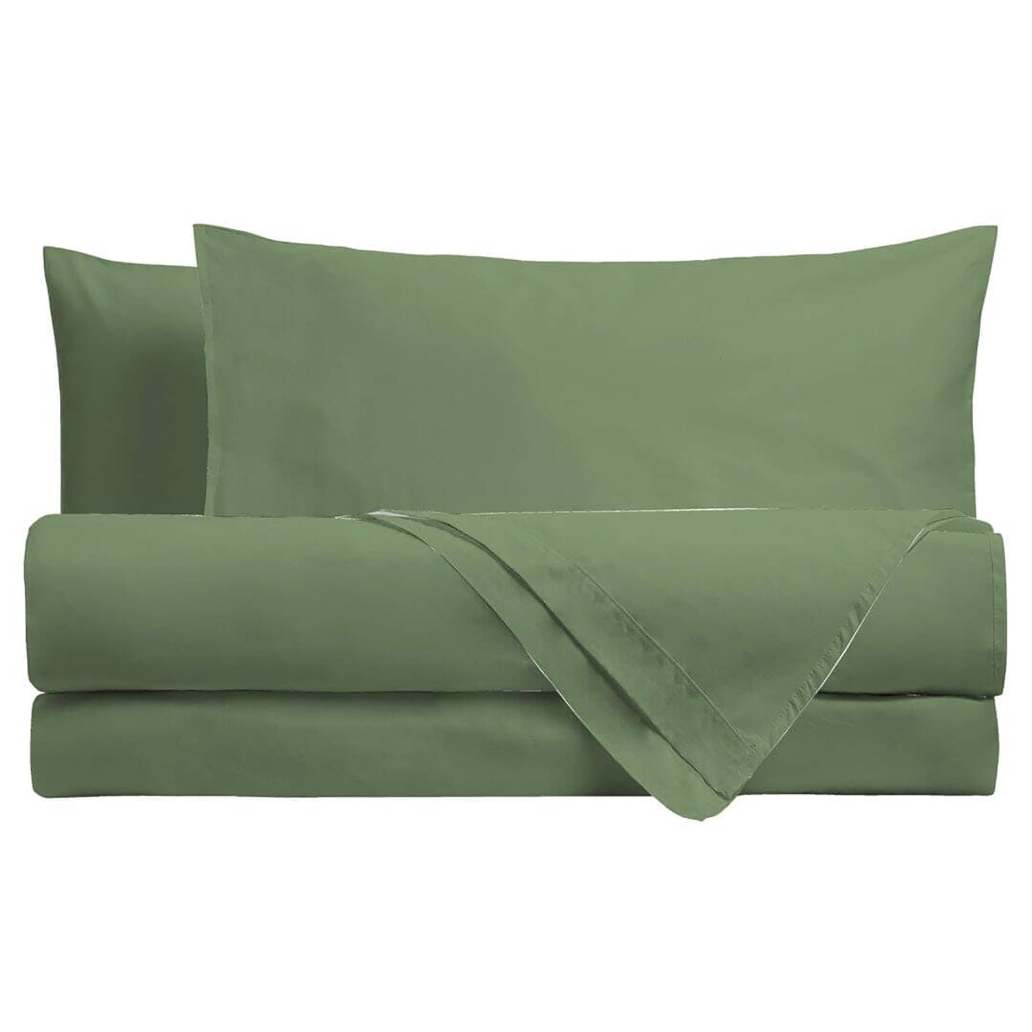 AMO LA CASA - Completo Letto Matrimoniale in Cotone Tinta Unita Verde 4 Pezzi
