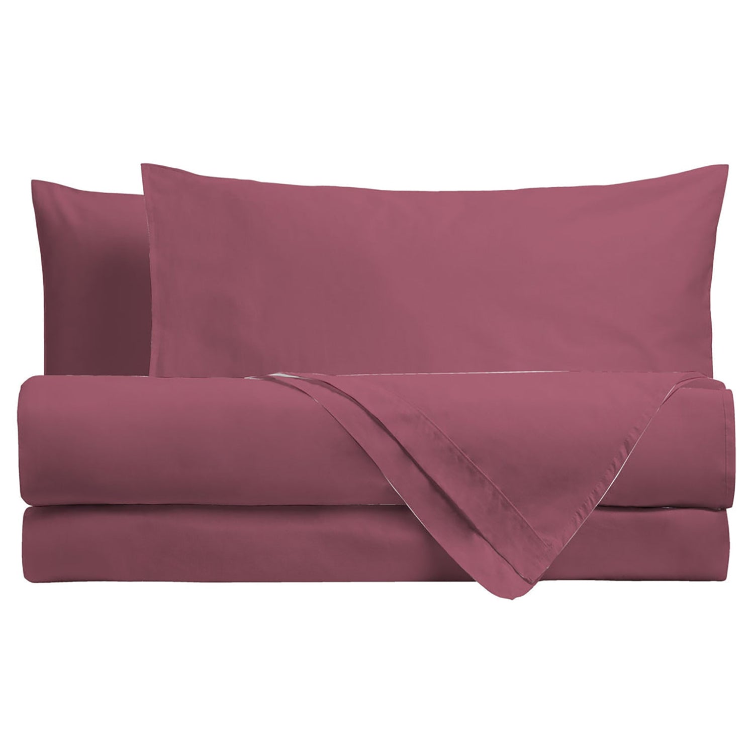 AMO LA CASA - Completo Letto Matrimoniale in Cotone Tinta Unita Burgundy 4 pezzi