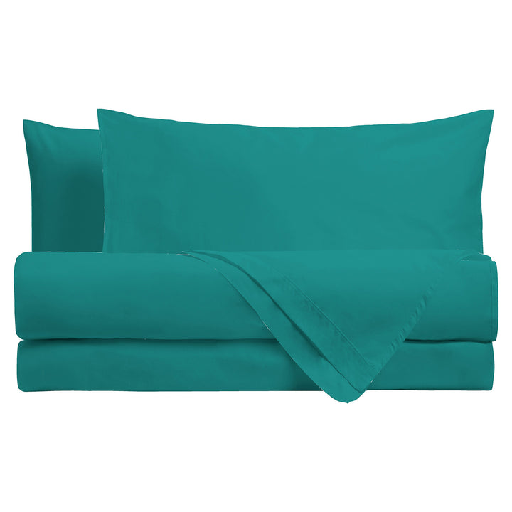 AMO LA CASA - Completo Letto Piazza e Mezza in Cotone Tinta Unita Verde Acqua 3 Pezzi