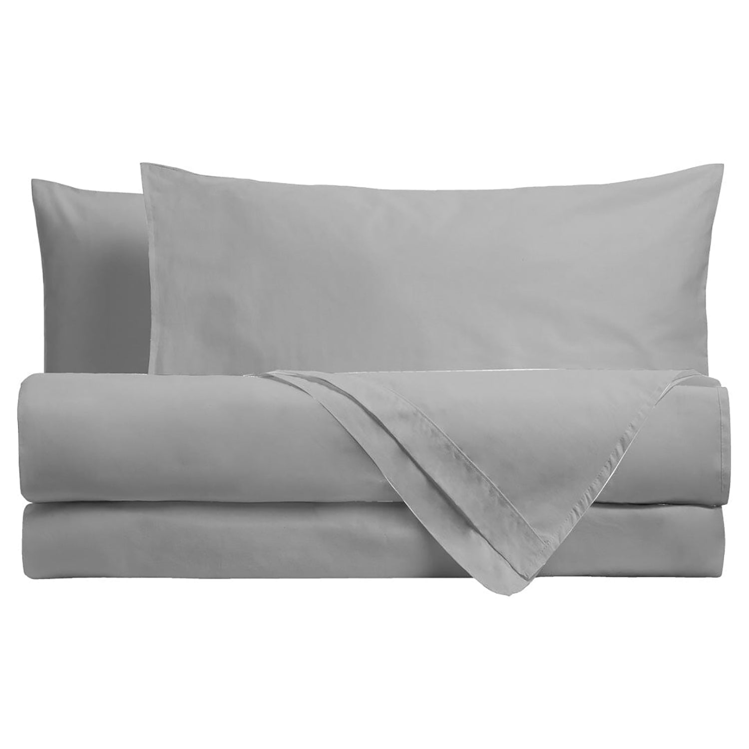 AMO LA CASA - Completo Letto Singolo in Cotone Tinta Unita Grigio Chiaro 3 pezzi