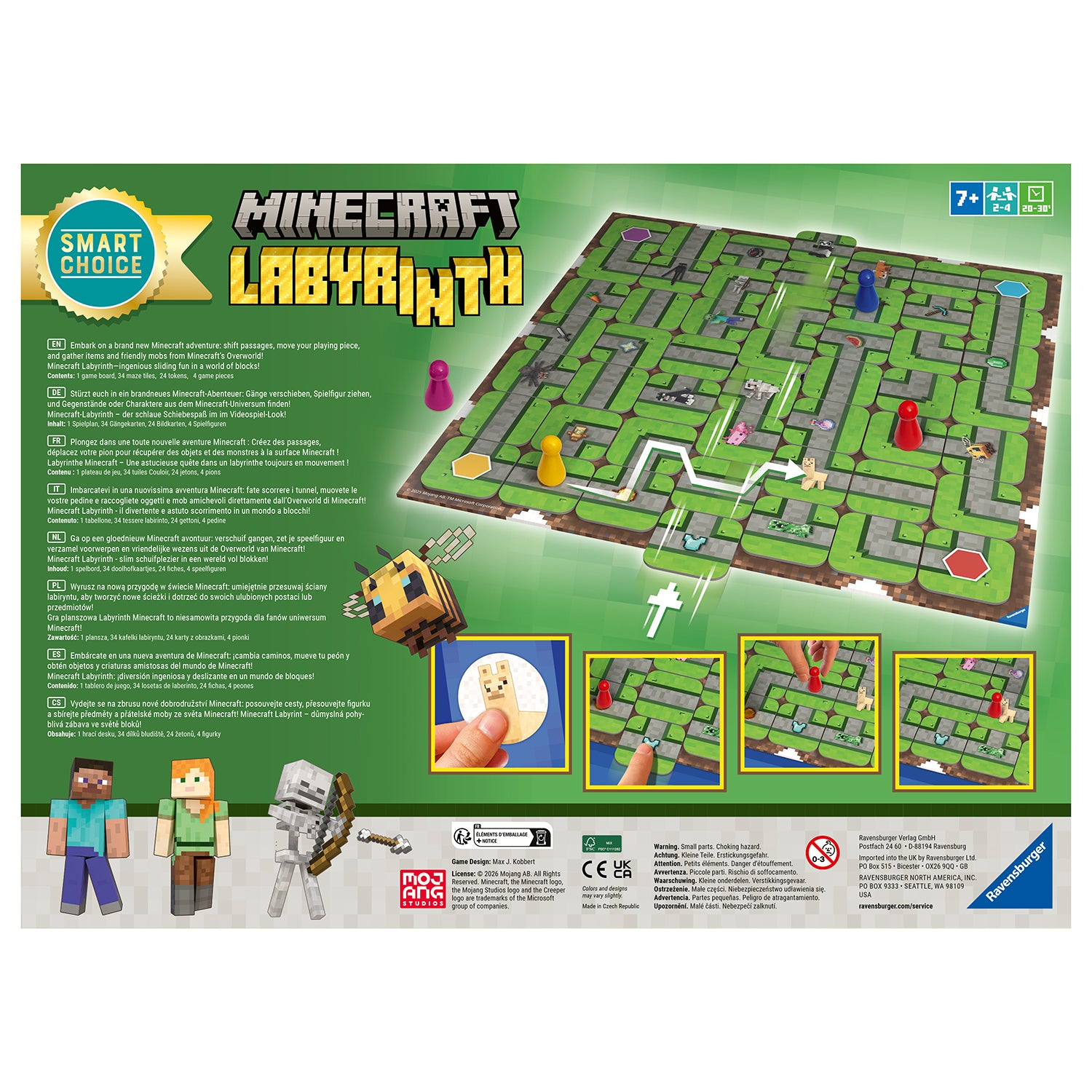 RAVENSBURGER - Labyrinth Minecraft e Pokémon Gioco da Tavolo Strategico 2-4 Giocatori, 7+ Anni