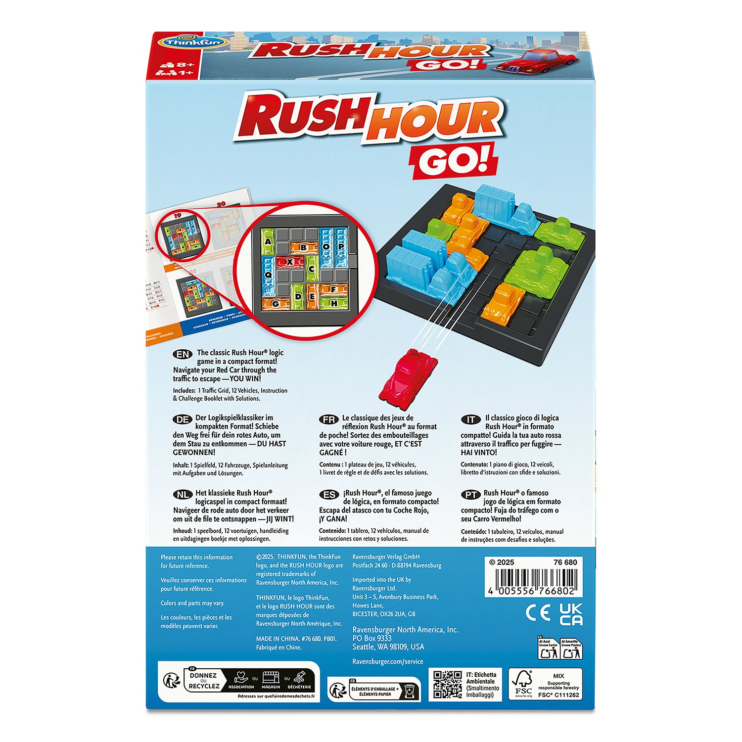 RAVENSBURGER - ThinkFun Rush Hour Go! Gioco di Logica con 30 Sfide 8+ Anni