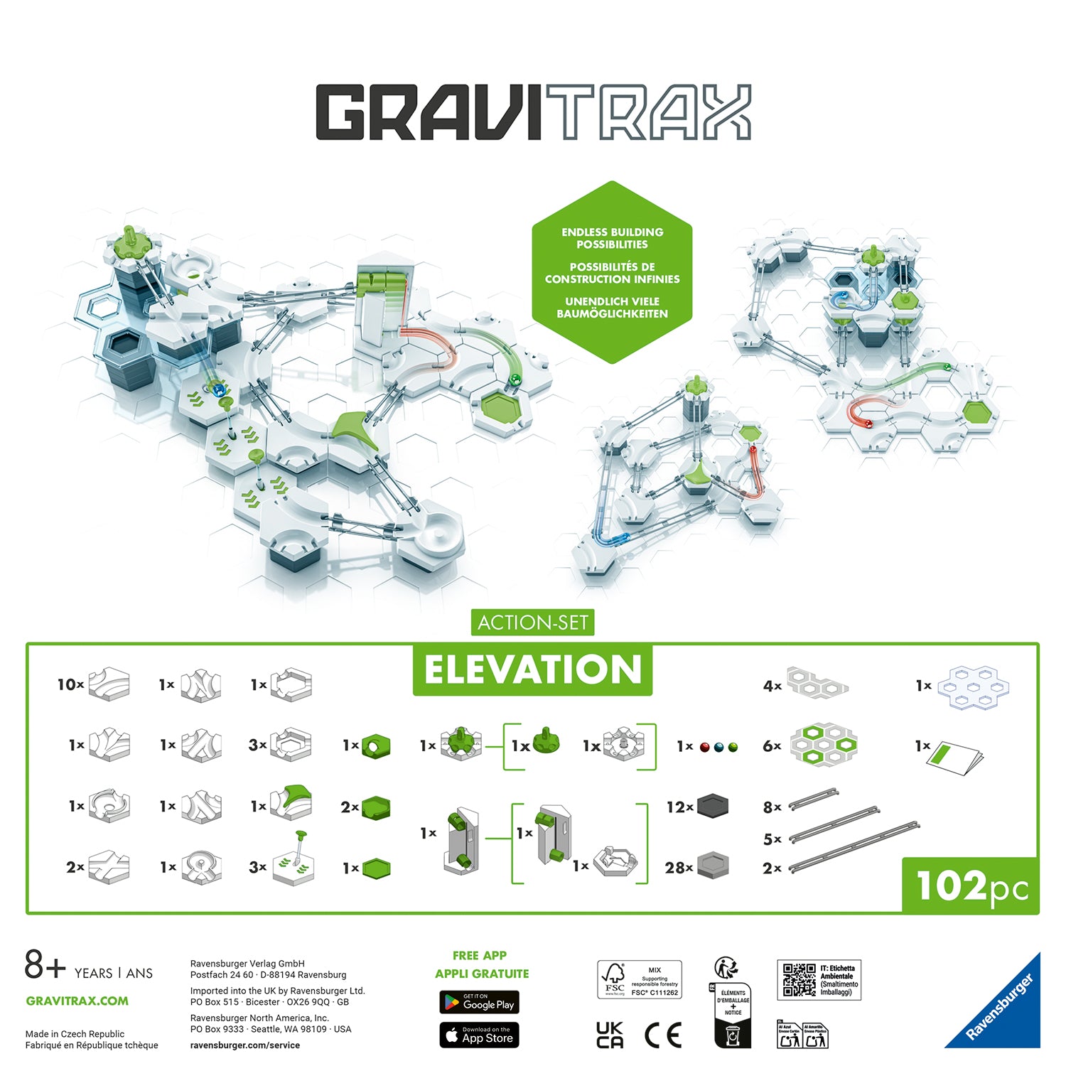 RAVENSBURGER - GraviTrax Action Set Elevation Pista per Biglie 102 Pezzi 8+ Anni