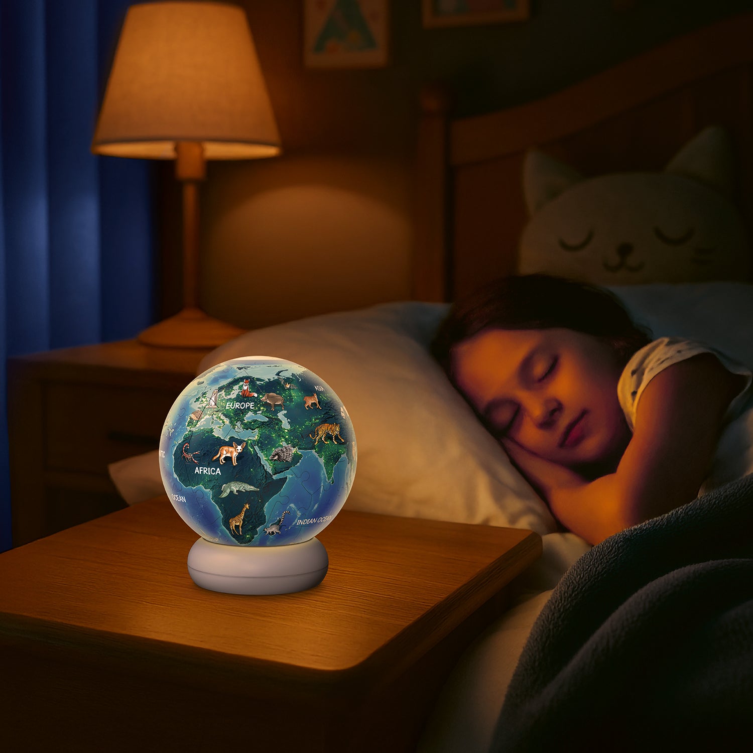 RAVENSBURGER - Puzzle 3D Night Light Globo Animali con Luce LED 6+ Anni