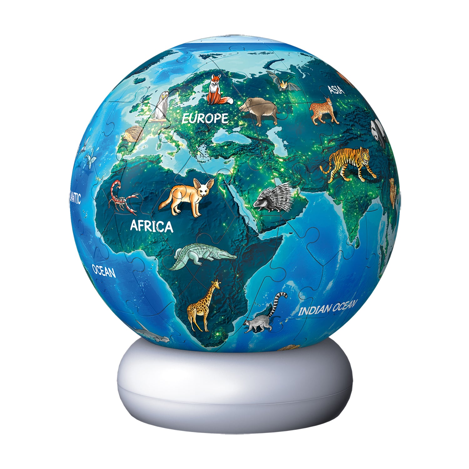 RAVENSBURGER - Puzzle 3D Night Light Globo Animali con Luce LED 6+ Anni