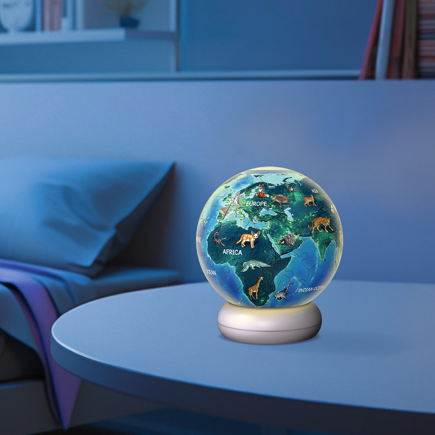 RAVENSBURGER - Puzzle 3D Night Light Globo Animali con Luce LED 6+ Anni