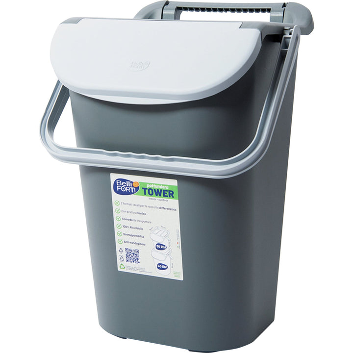 BELLI E FORTI - Pattumiera Tower Bin grigio 40 litri - h54x40x40 cm