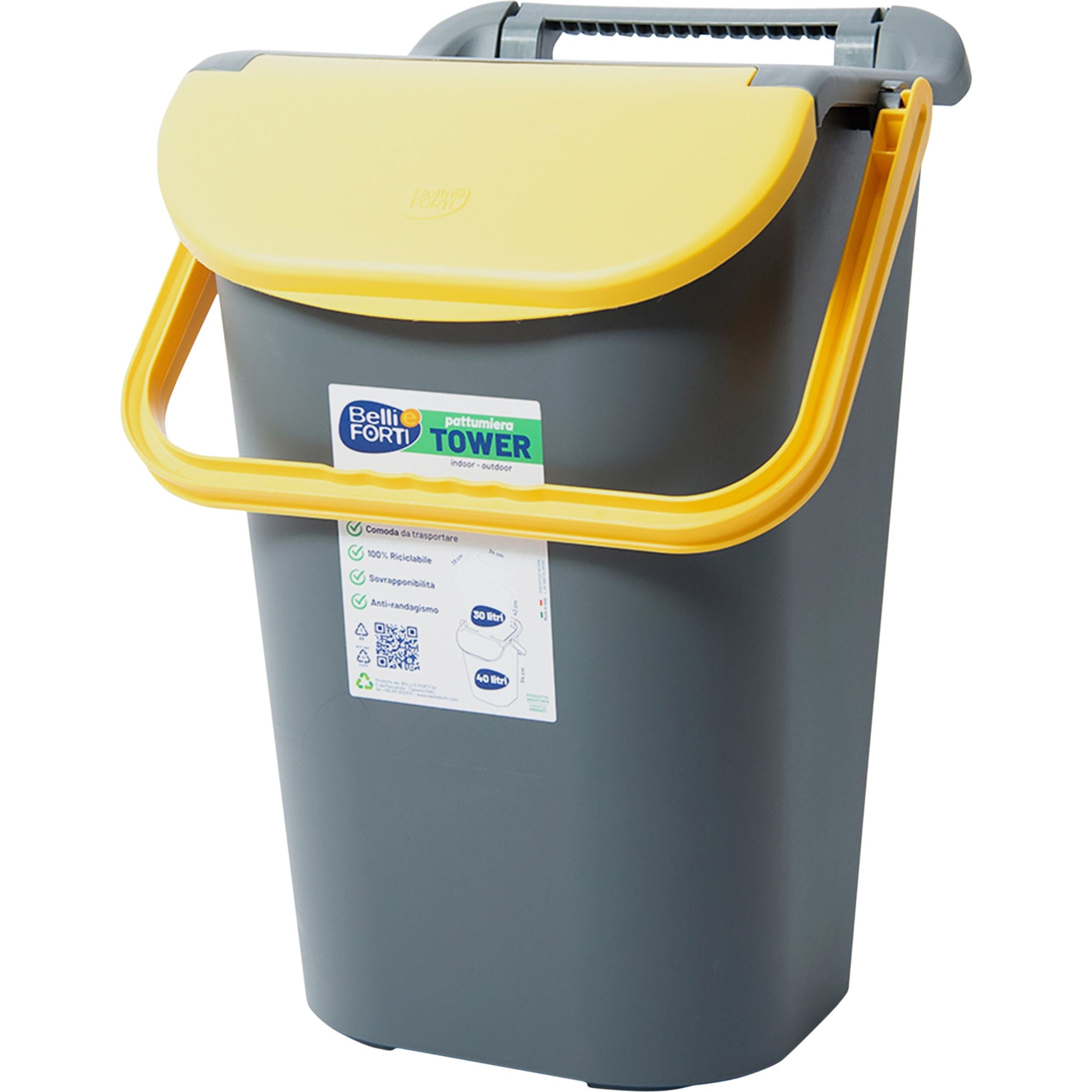 BELLI E FORTI - Pattumiera Tower Bin Giallo 40 litri - h54x40x40 cm