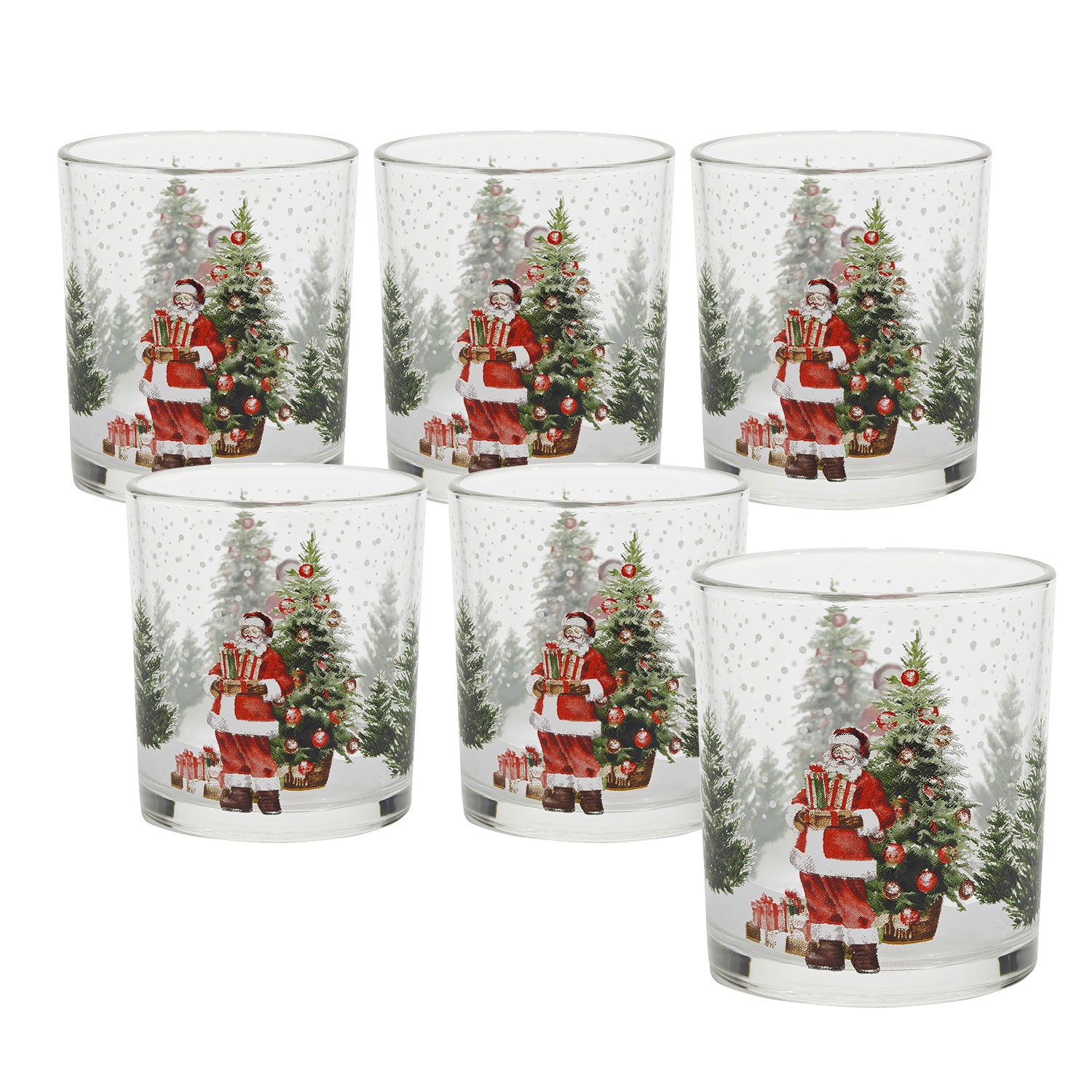 GUSTO CASA - Bicchieri Natalizi in Vetro Decorazione Babbo Natale e Albero di Natale 25 cl - Set 6 pezzi
