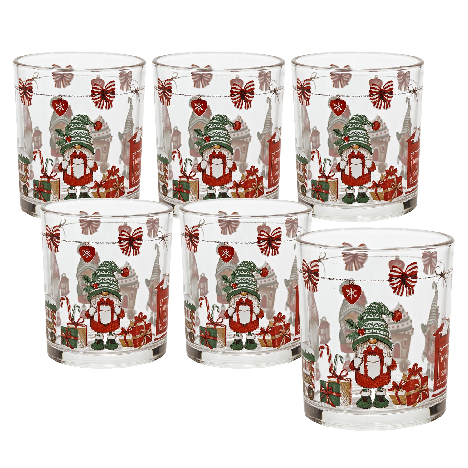 GUSTO CASA - Bicchieri con motivo natalizio Gnomi 25 cl - set 6 pezzi
