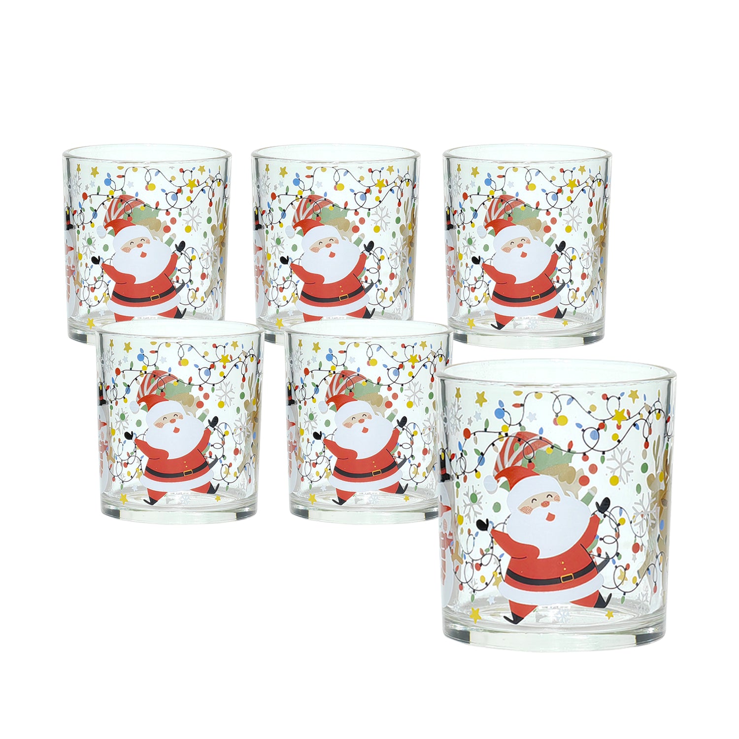 GUSTO CASA - Bicchieri Natalizi in Vetro con Personaggi e luci colorate 25 cl - Set 6 pezzi