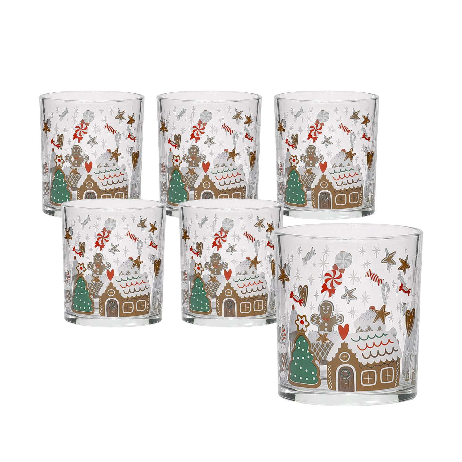 GUSTO CASA - Bicchieri Natalizi in Vetro Linea Pan di Zenzero 25 cl - Set 6 pezzi