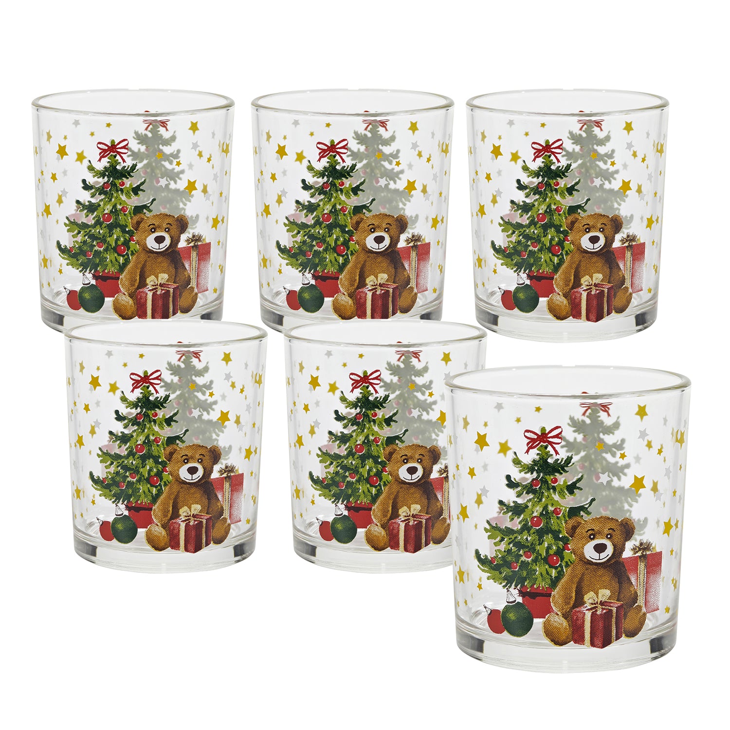 GUSTO CASA - Bicchieri con motivo natalizio Orso con Albero 25 cl - set 6 pezzi