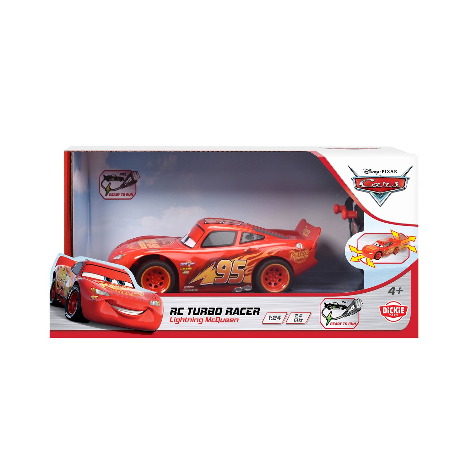 DICKIE TOYS - Disney Pixar Cars Saetta McQueen RC Turbo Racer Radiocomandata 4+ Anni
