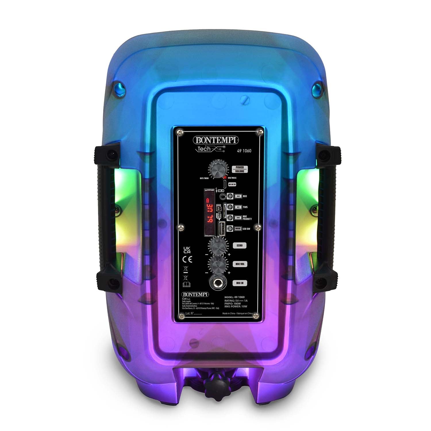 BONTEMPI - Speaker Bluetooth Wireless Tech 180W con Microfono e Luci RGB