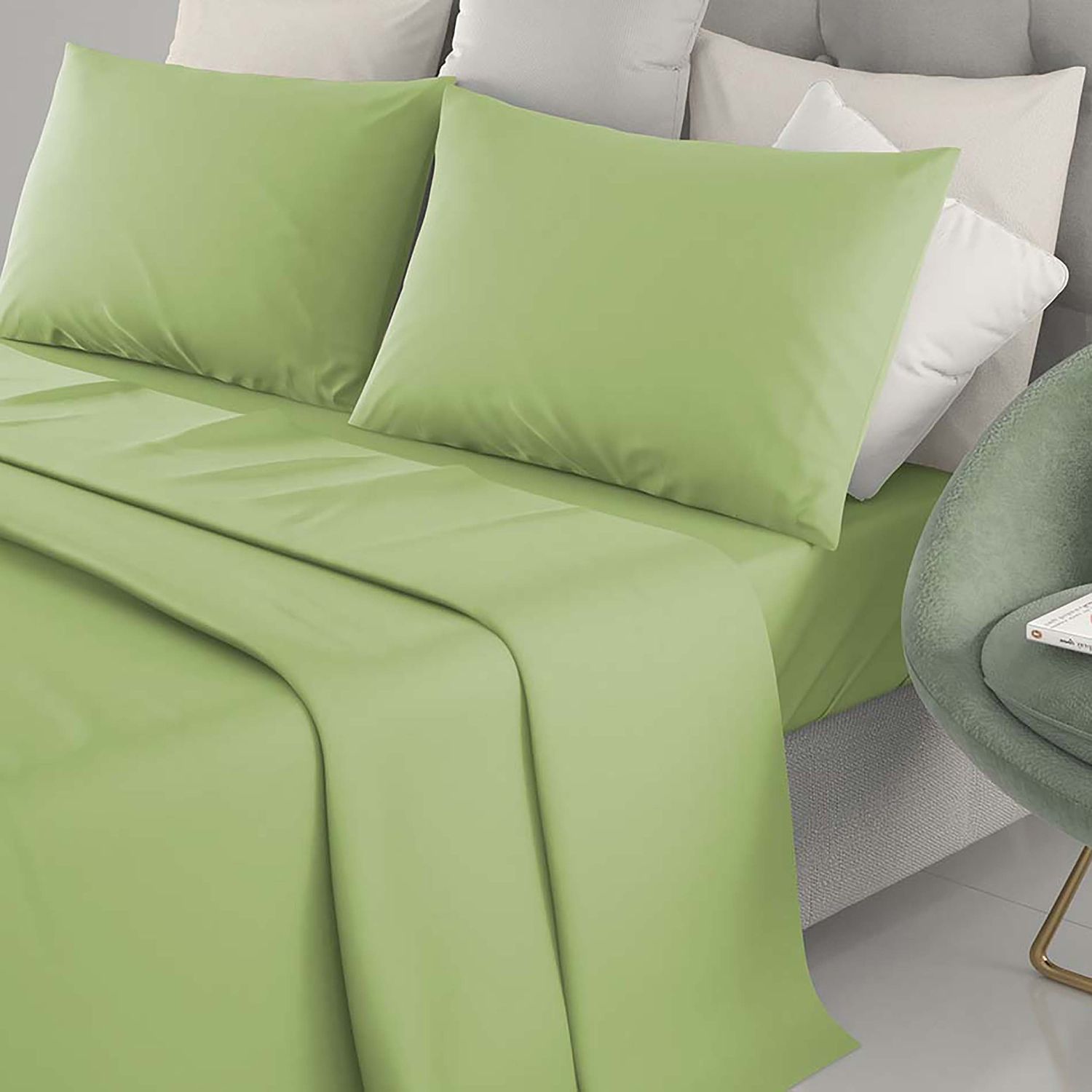 IRGE - Lenzuola Completo Letto Singolo Marta Verde 150x290 cm