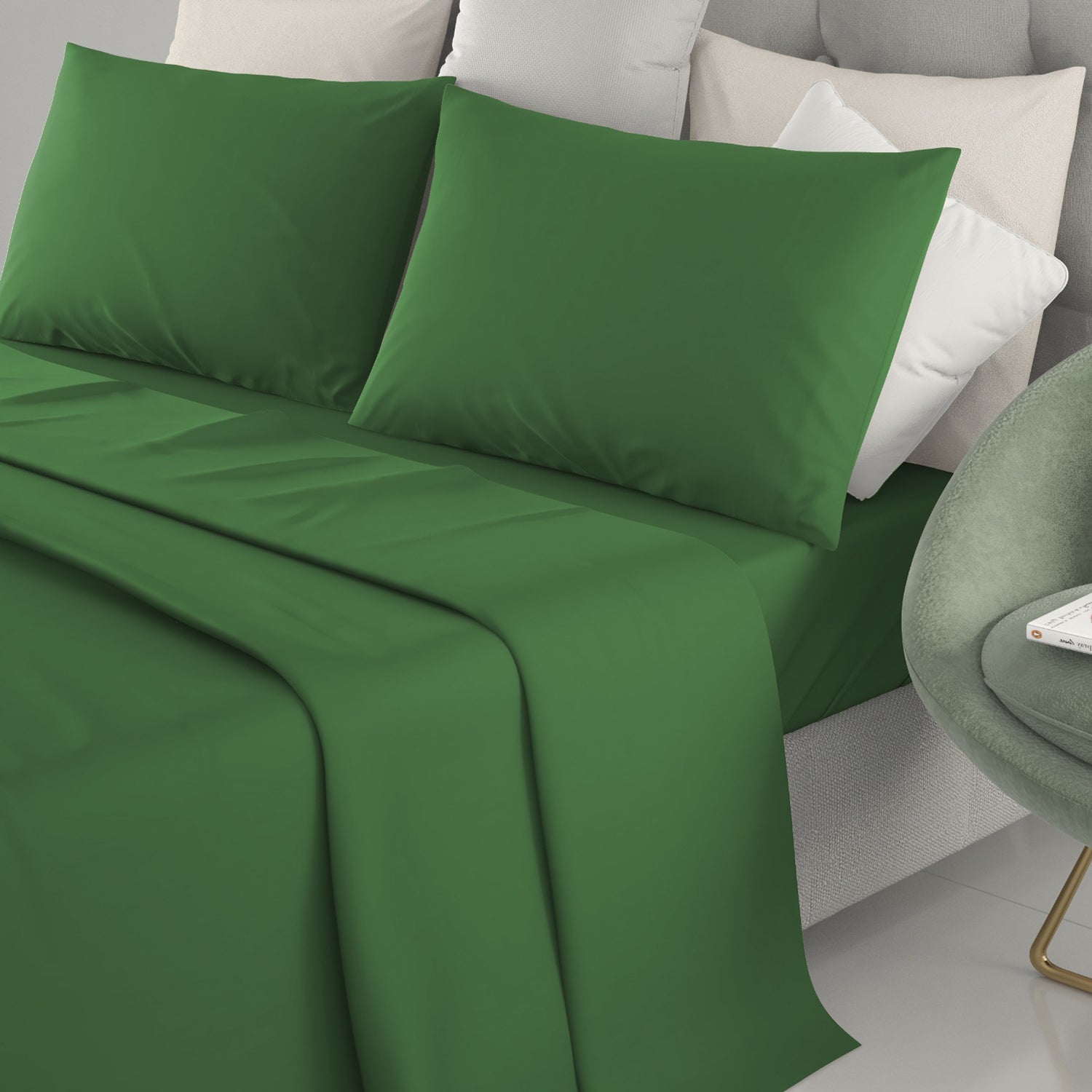 IRGE - Lenzuola Completo Letto 1 Piazza e mezza Marta Verde 185x290 cm